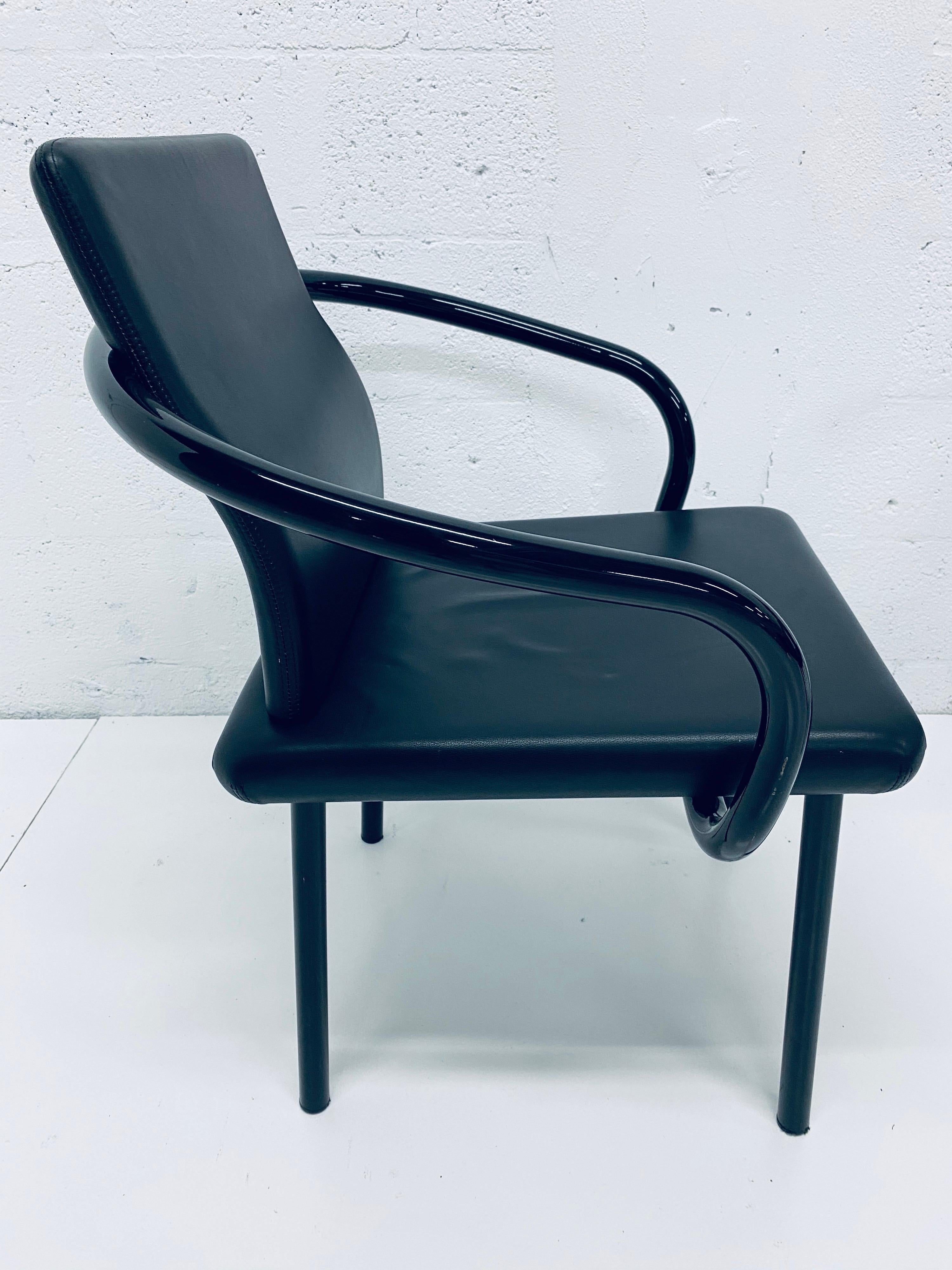 Set of Four Ettore Sottsass “Mandarin” Black Naugahyde Dining Chairs for Knoll 3