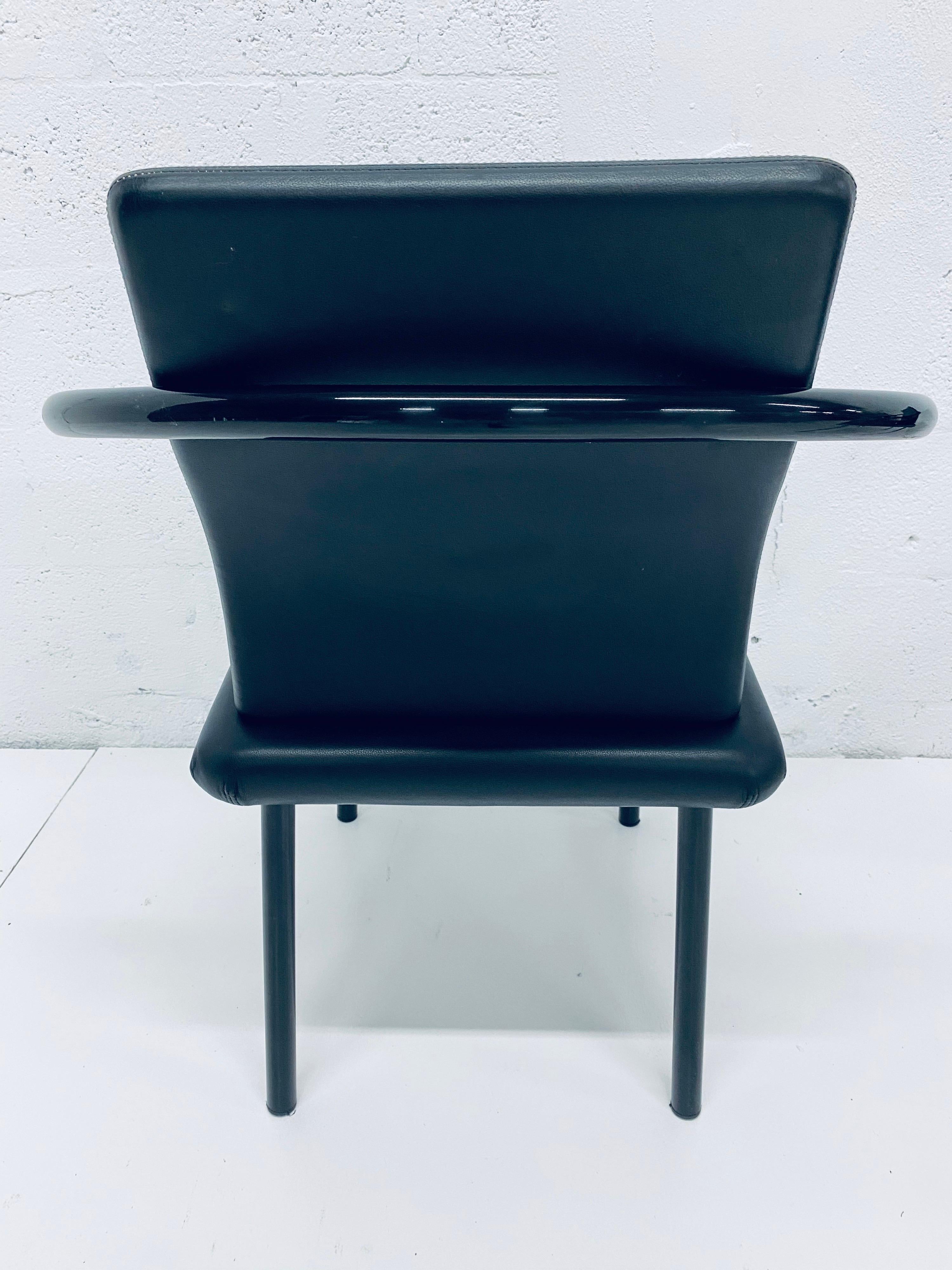Set of Four Ettore Sottsass “Mandarin” Black Naugahyde Dining Chairs for Knoll 4