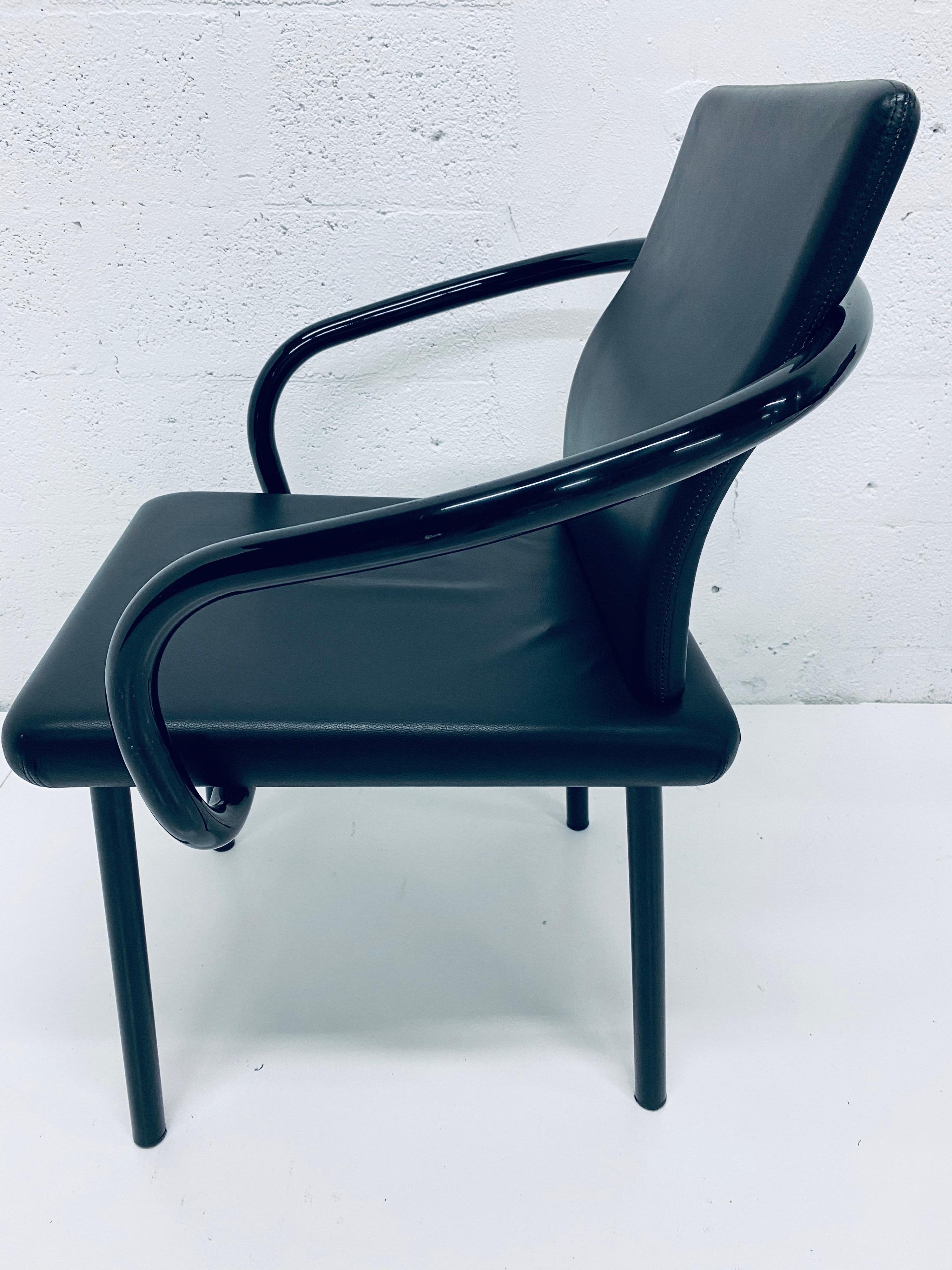 Set of Four Ettore Sottsass “Mandarin” Black Naugahyde Dining Chairs for Knoll 5
