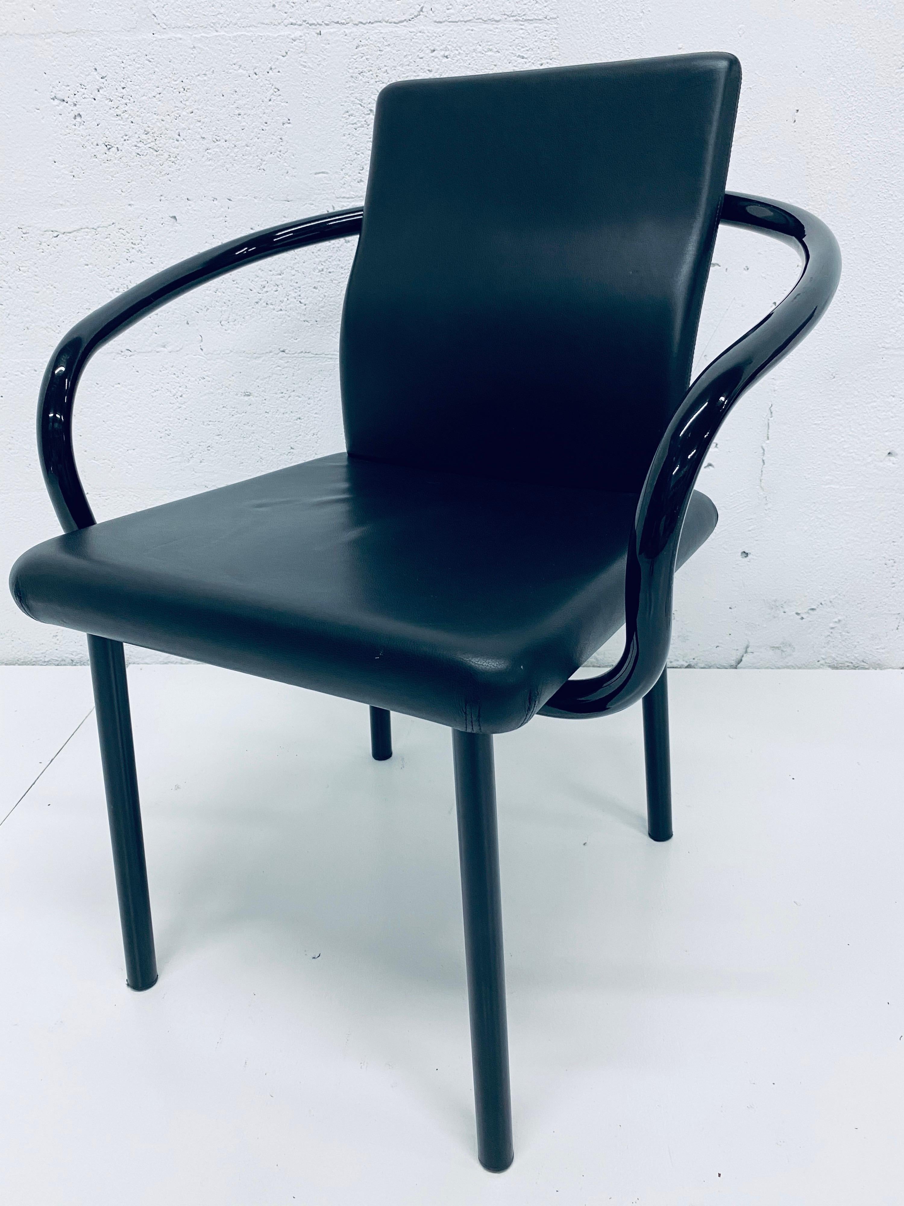 Set of Four Ettore Sottsass “Mandarin” Black Naugahyde Dining Chairs for Knoll 6