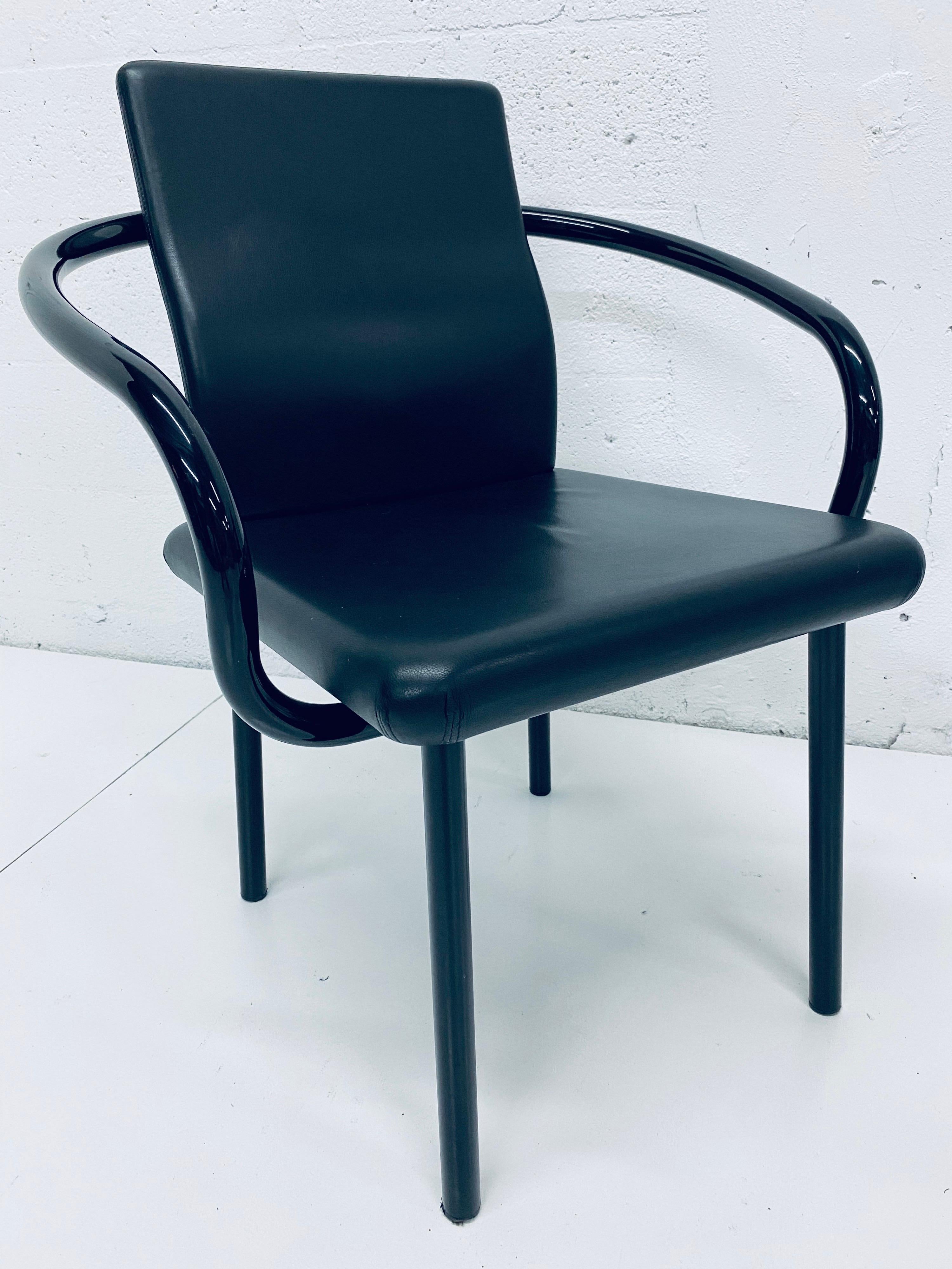Set of Four Ettore Sottsass “Mandarin” Black Naugahyde Dining Chairs for Knoll 7