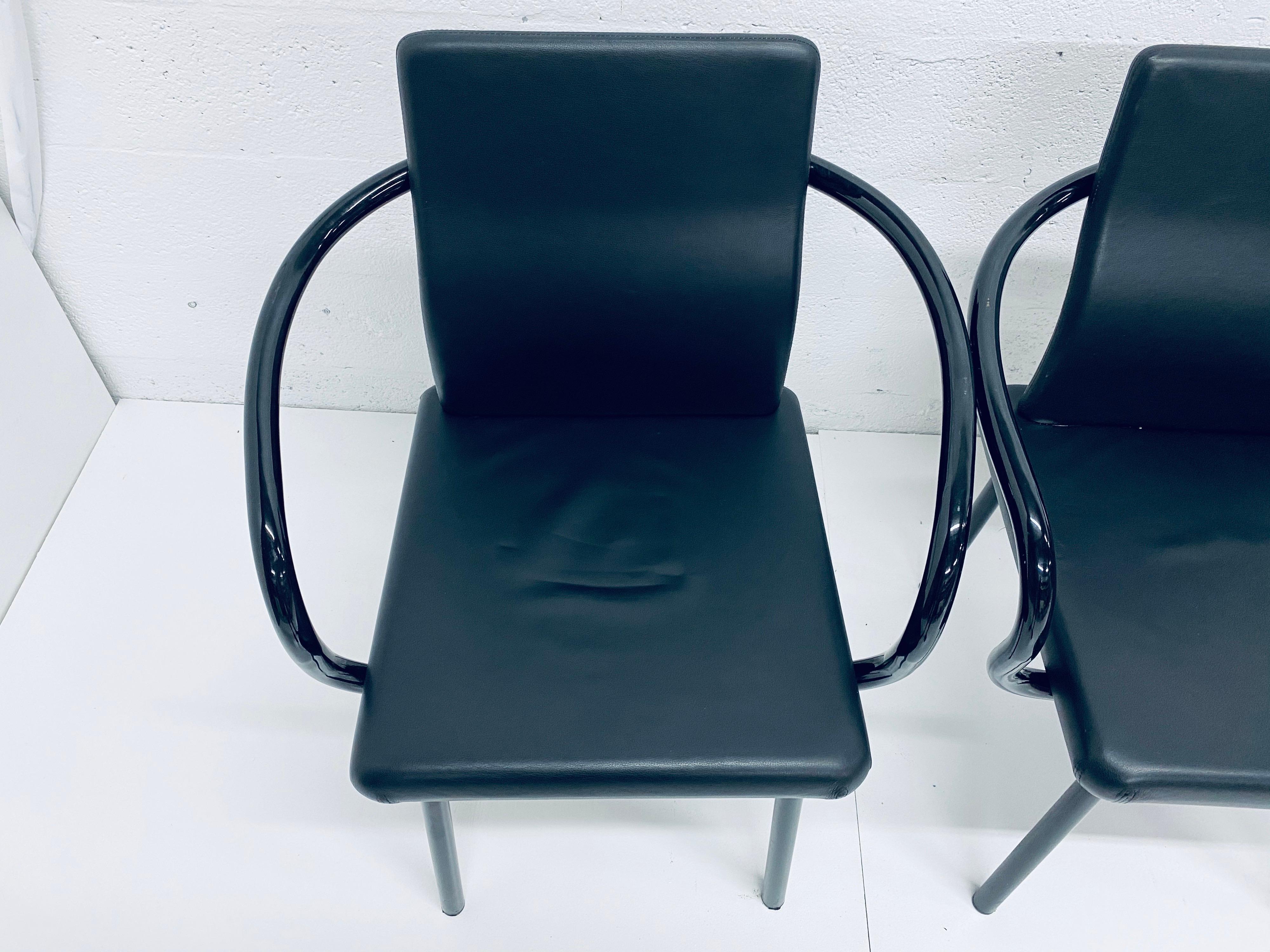 Set of Four Ettore Sottsass “Mandarin” Black Naugahyde Dining Chairs for Knoll In Good Condition In Miami, FL