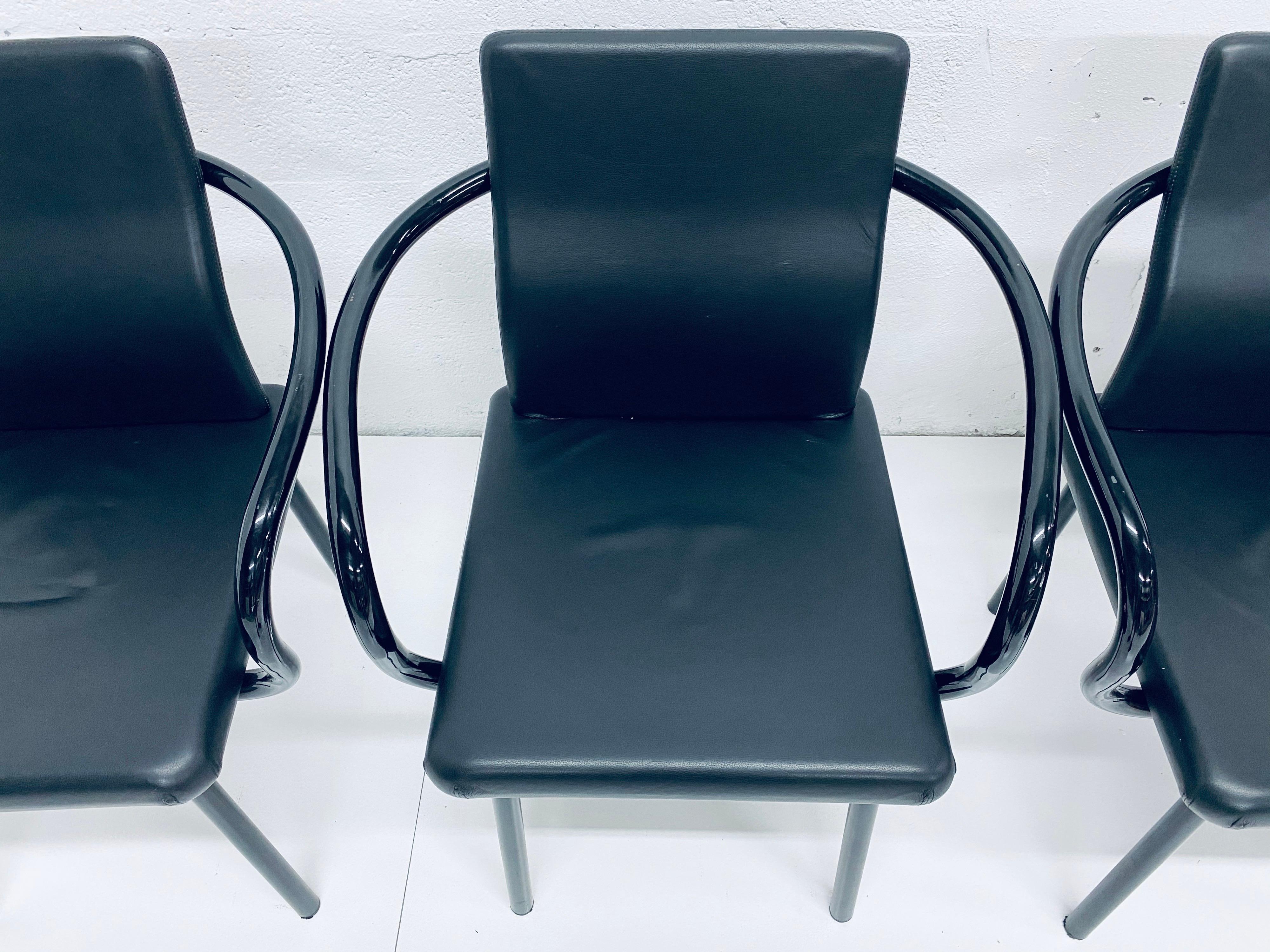 Late 20th Century Set of Four Ettore Sottsass “Mandarin” Black Naugahyde Dining Chairs for Knoll