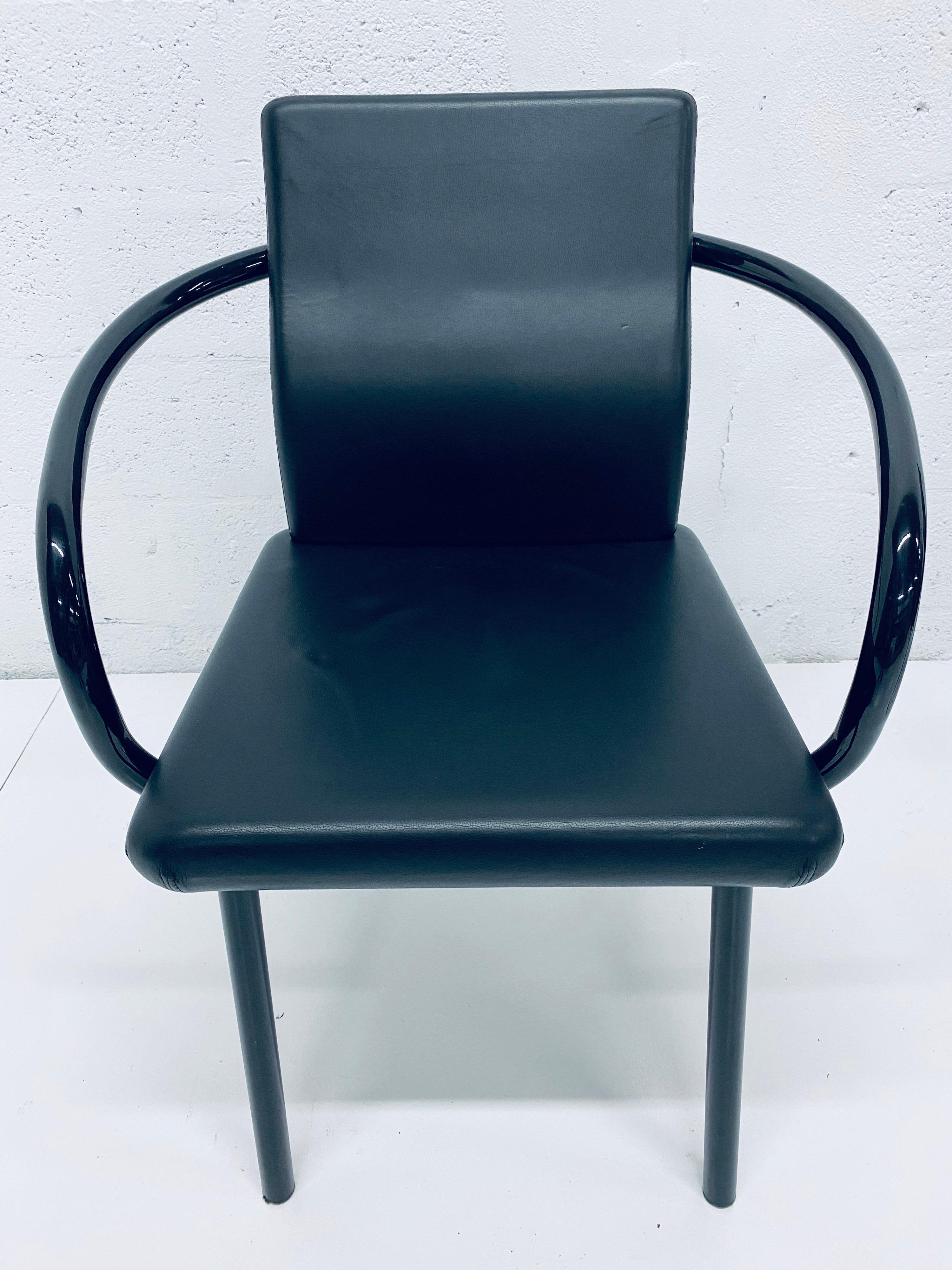 Set of Four Ettore Sottsass “Mandarin” Black Naugahyde Dining Chairs for Knoll 2