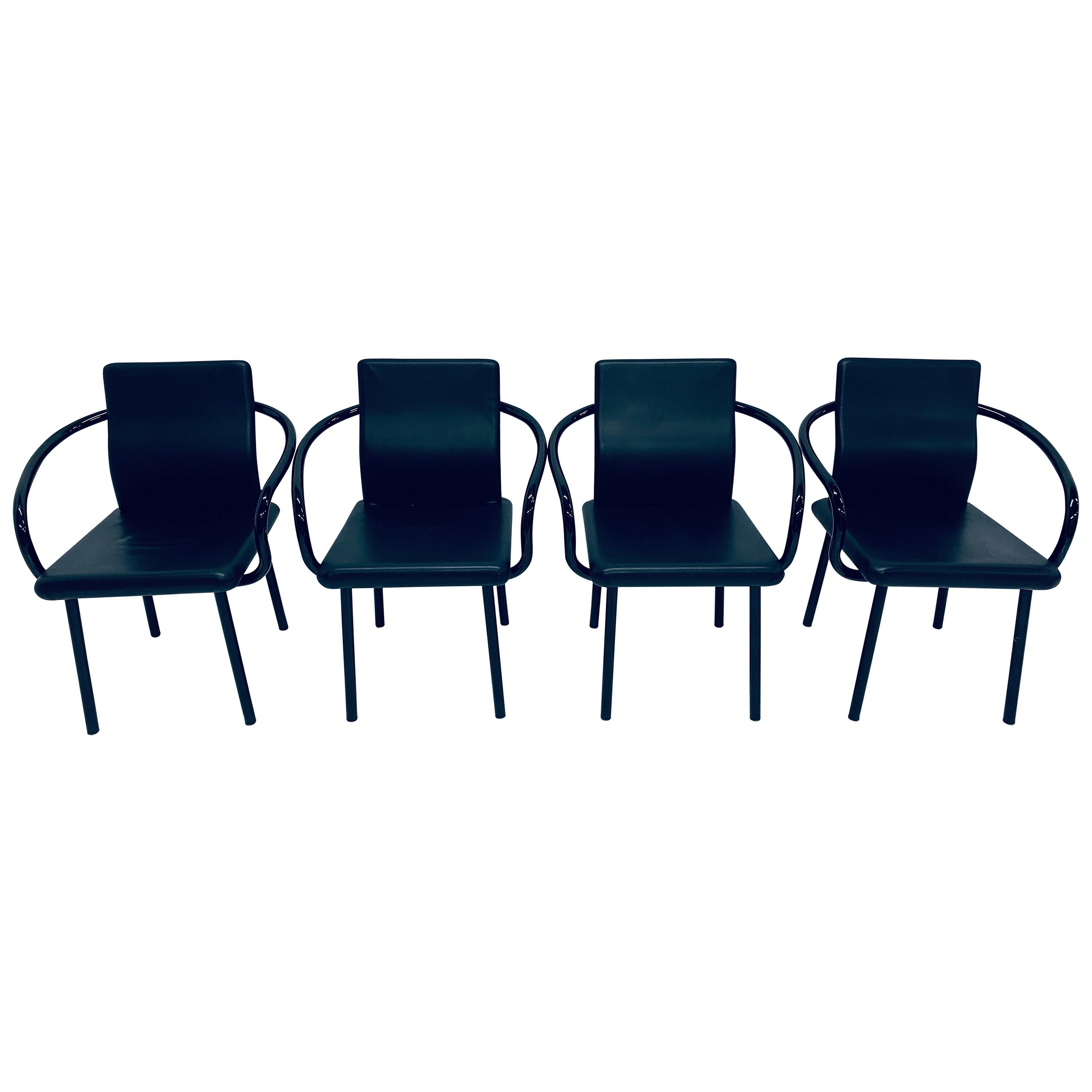 Set of Four Ettore Sottsass “Mandarin” Black Naugahyde Dining Chairs for Knoll