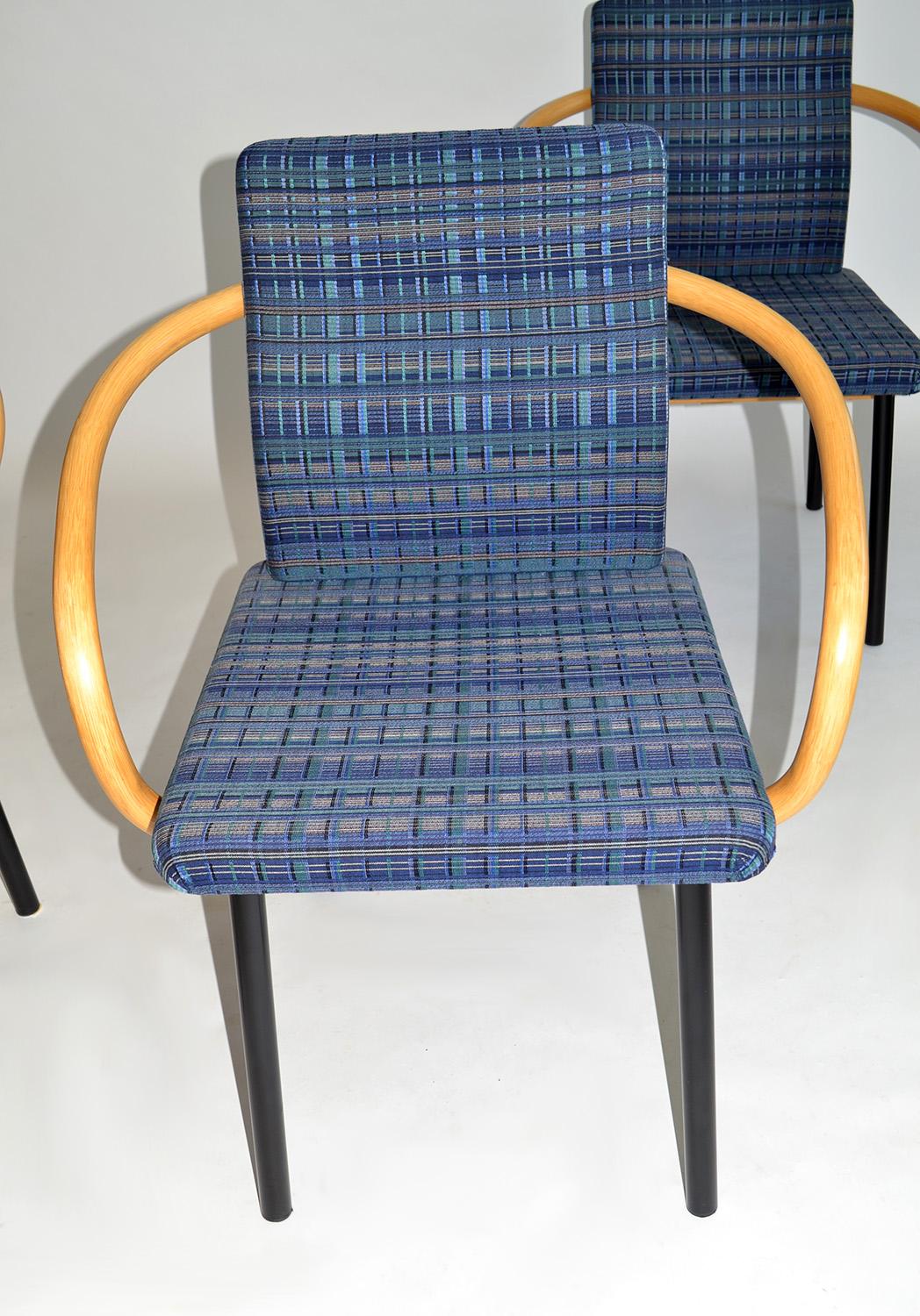 Post-Modern Set of Four Ettore Sottsass Mandarin Chairs for Knoll with Bamboo Arms, Memphis For Sale