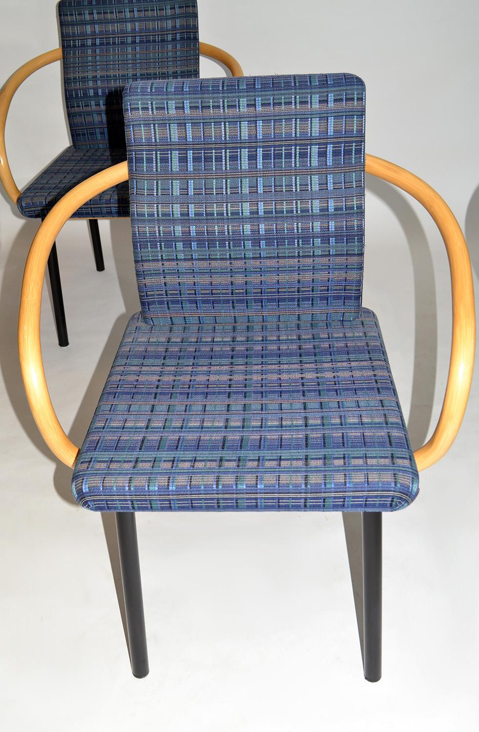 French Set of Four Ettore Sottsass Mandarin Chairs for Knoll with Bamboo Arms, Memphis For Sale