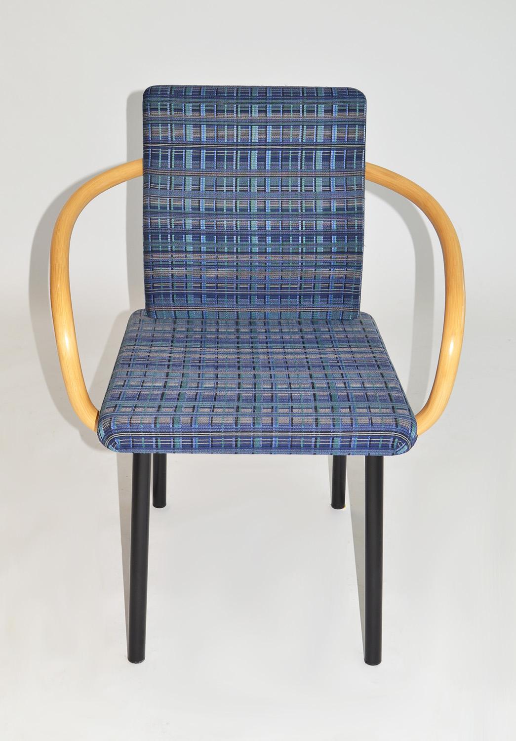 Steel Set of Four Ettore Sottsass Mandarin Chairs for Knoll with Bamboo Arms, Memphis For Sale