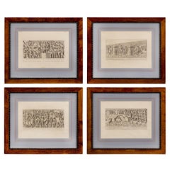 Set von vier europäischen Drucken aus dem 19. Jahrhundert in originalen Eichenholzrahmen