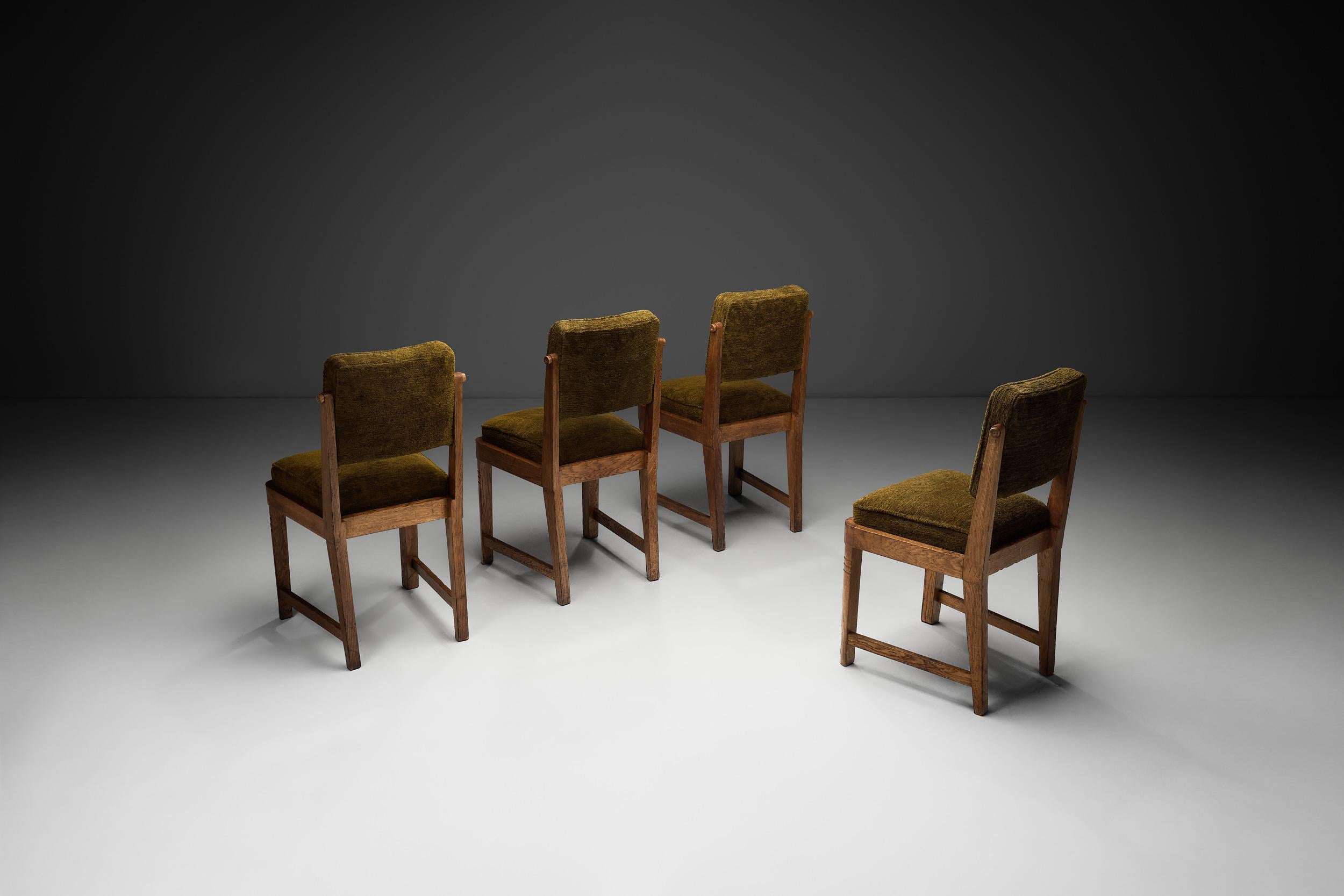 Fabric Set of Four European Upholstered Dining Chairs, Europe Mid-20th Century For Sale
