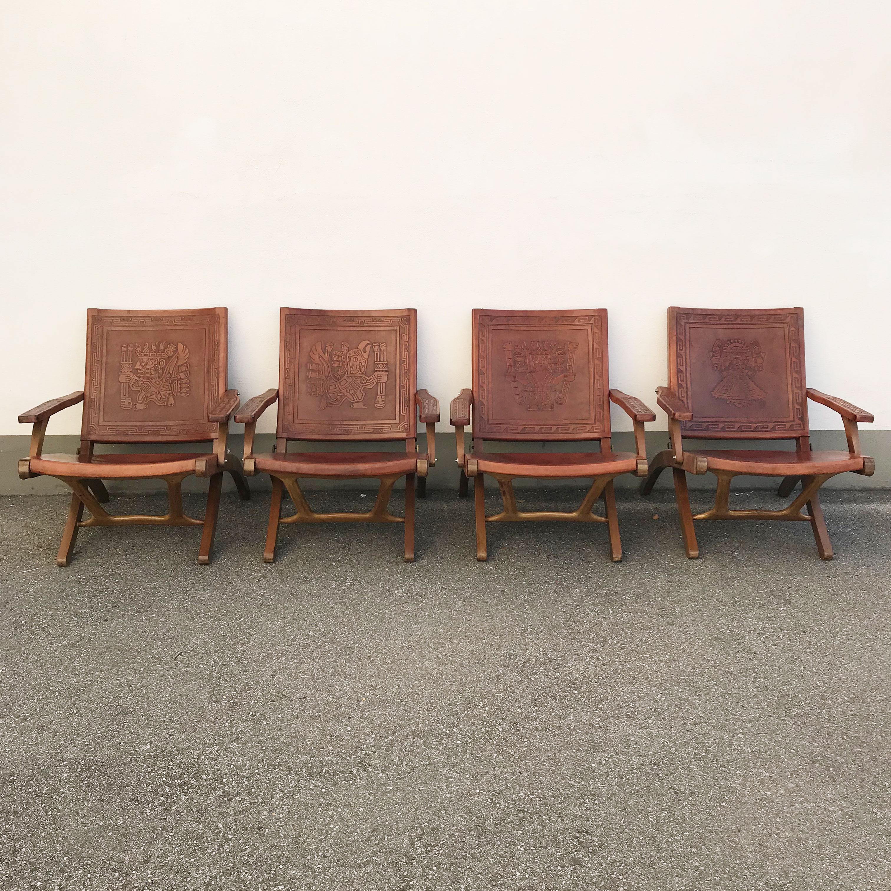 Set of Four Exceptional Folding Chairs by Angel I. Pazmino for Muebles de Estilo 1