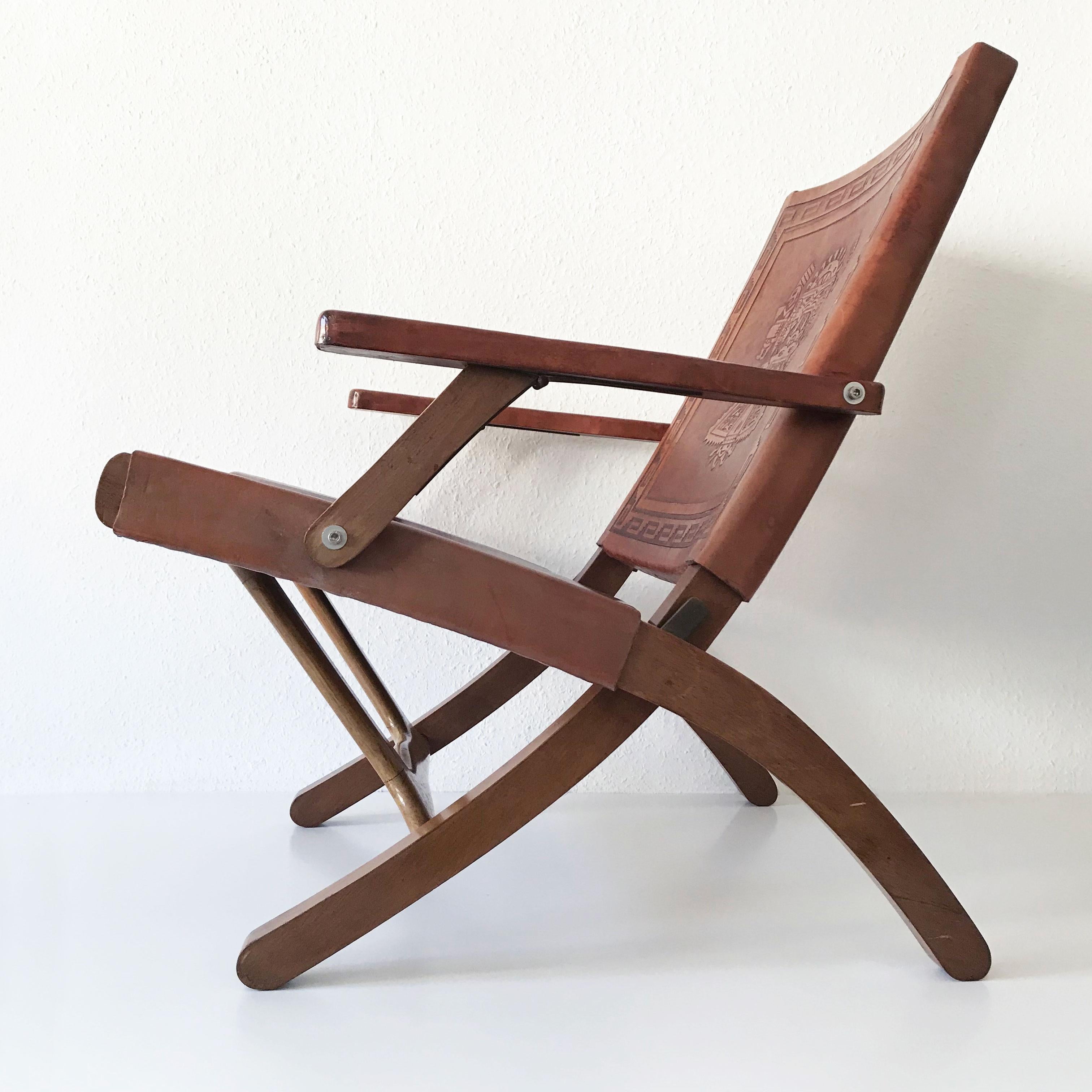 Embossed Set of Four Exceptional Folding Chairs by Angel I. Pazmino for Muebles de Estilo