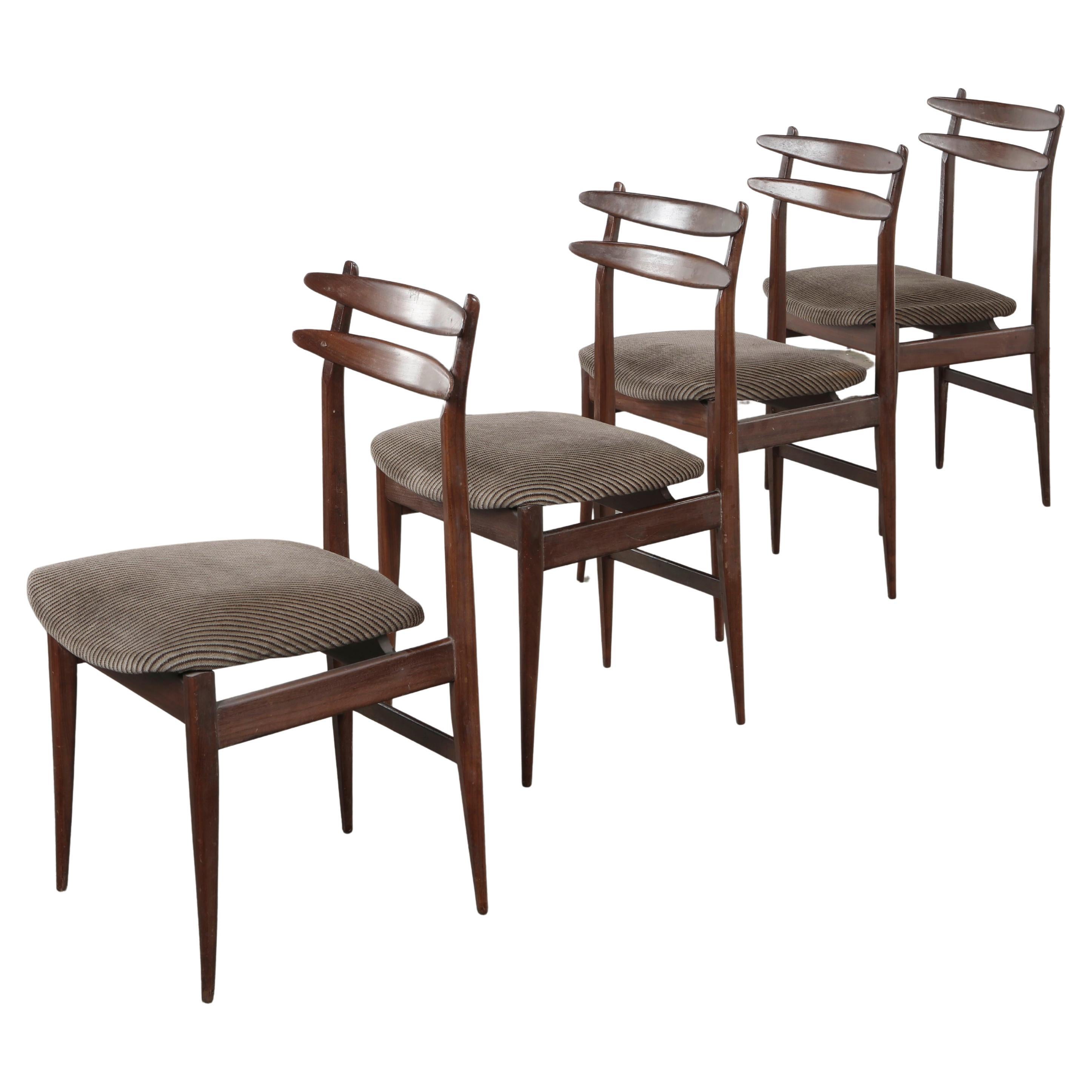 Set of Four Fabric and Wood Chairs in the style of Helge Sibast, Italy, 1960s