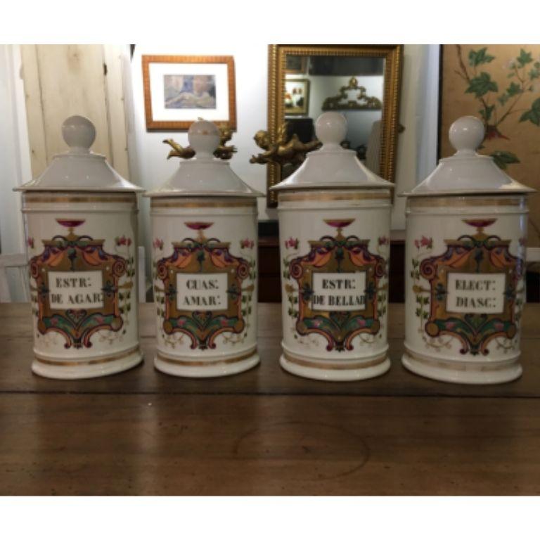 This set of large porcelain jars is in outstanding condition. Marked A. Collin, Paris, Porcelaines & Cristaux, 90 Rue de Rivoli.

Beautiful hand painted polychrome and gilt central medallion.