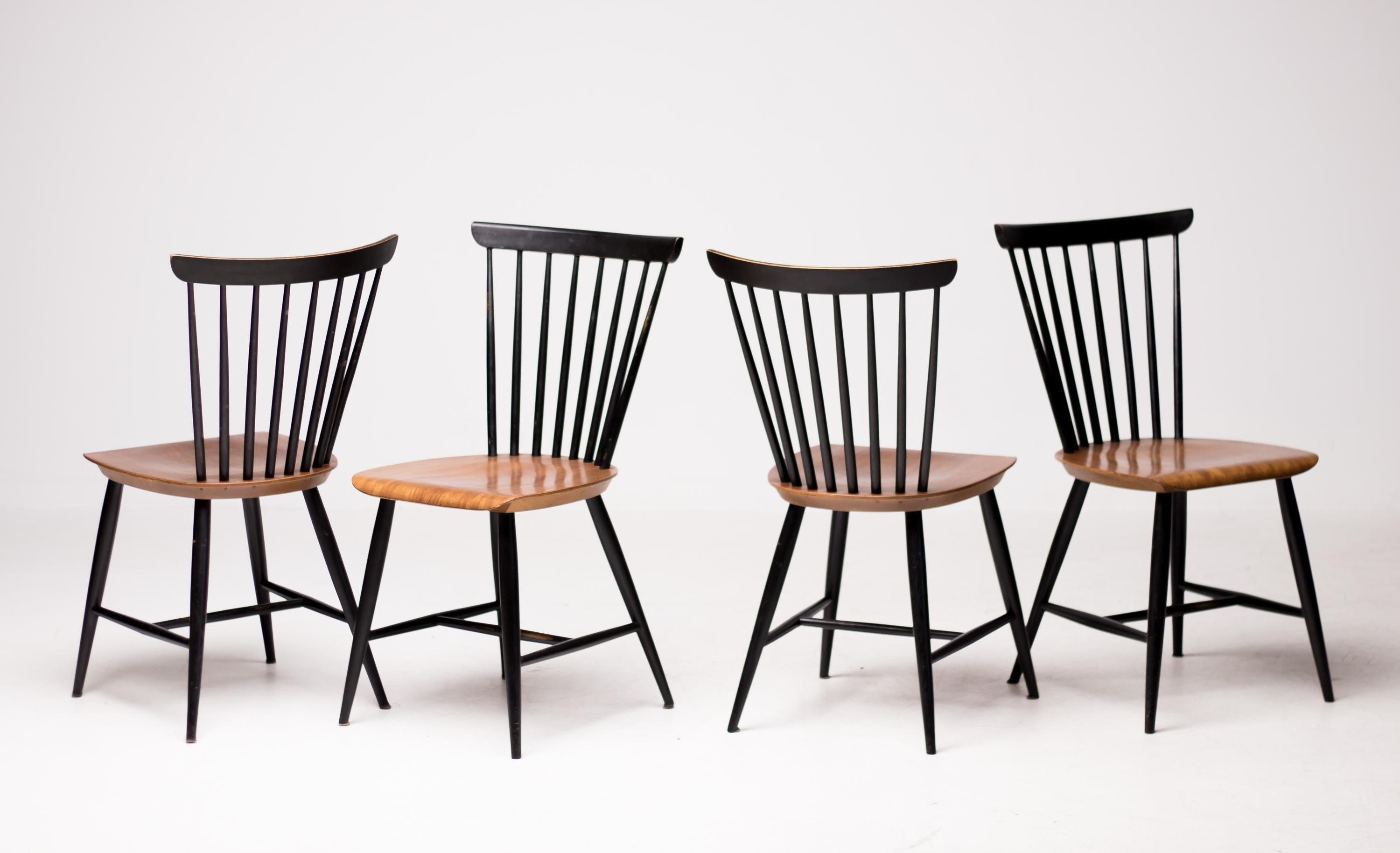 Lacquered Set of Four Fanett Chairs by Ilmari Tapiovaara