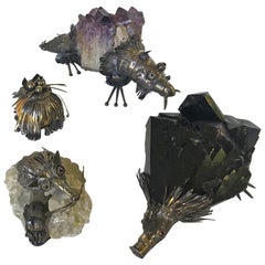Set of Four Fantastic Animals Geode Sterling Massif 925, 1970 Set of Four Fantastic Animals Geode Sterling Massif 925, 1970