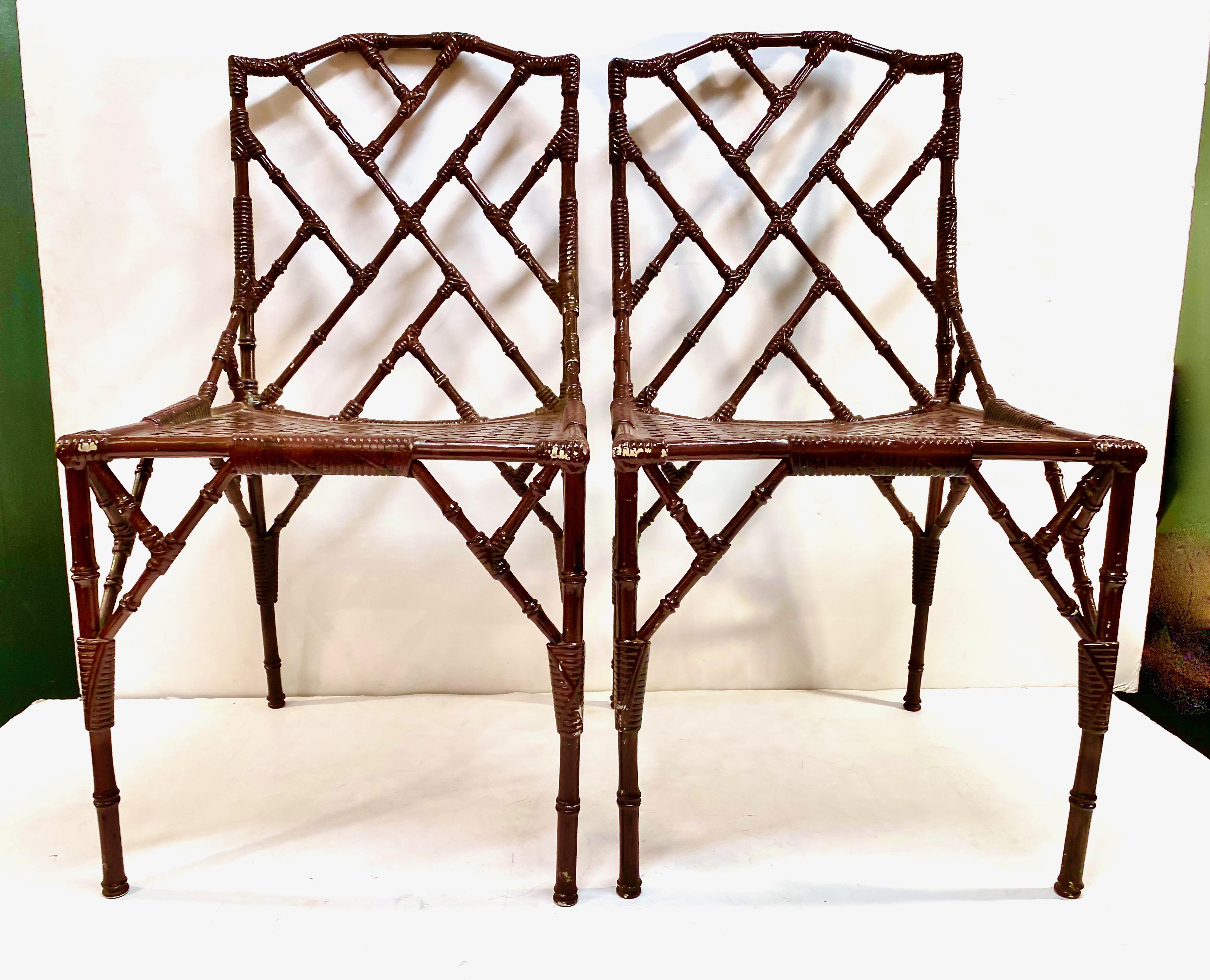 Set of Four Faux Bamboo Chairs and Table, c. 1970-1980 In Good Condition For Sale In Pasadena, CA
