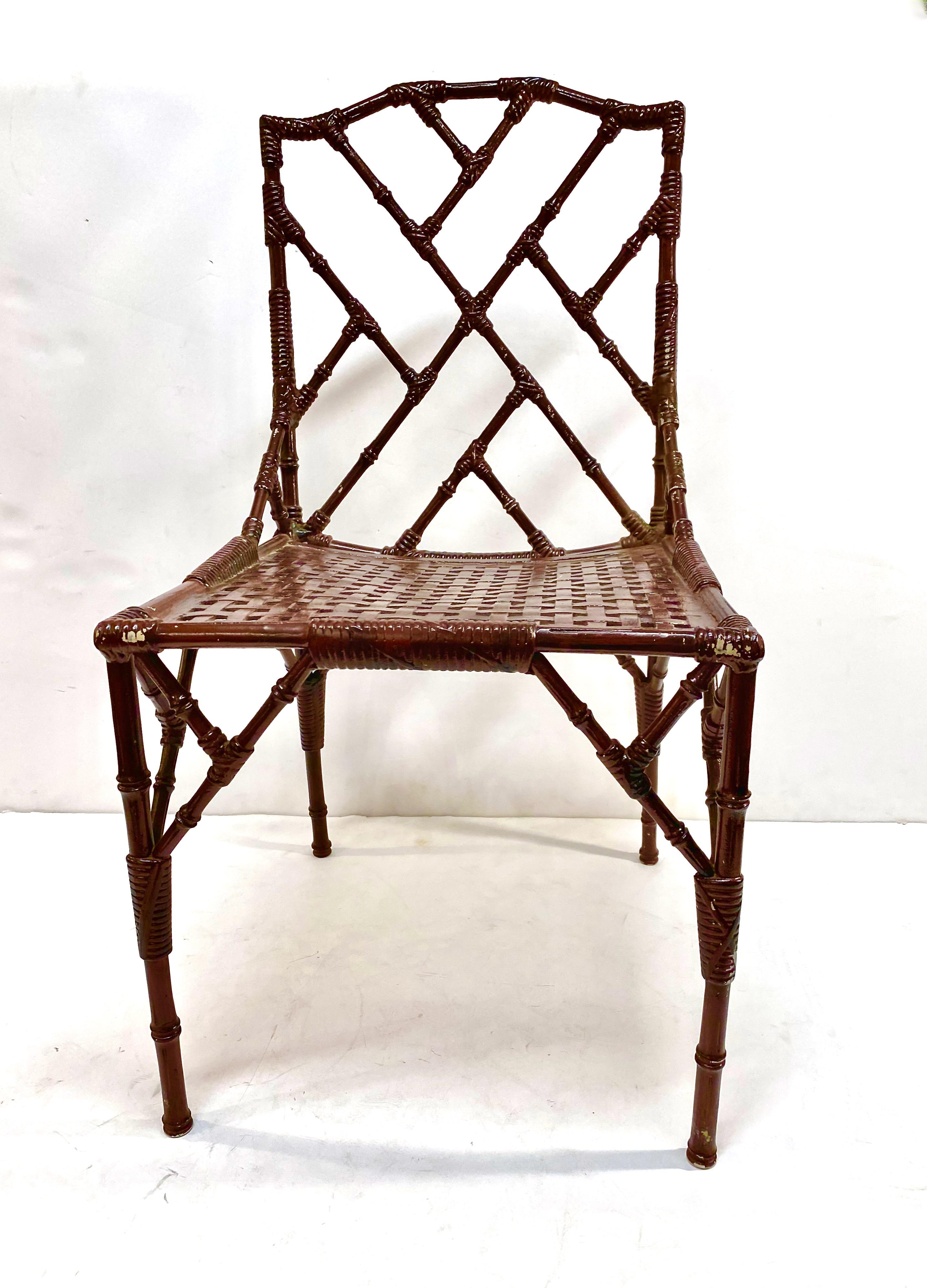 Late 20th Century Set of Four Faux Bamboo Chairs and Table, c. 1970-1980 For Sale
