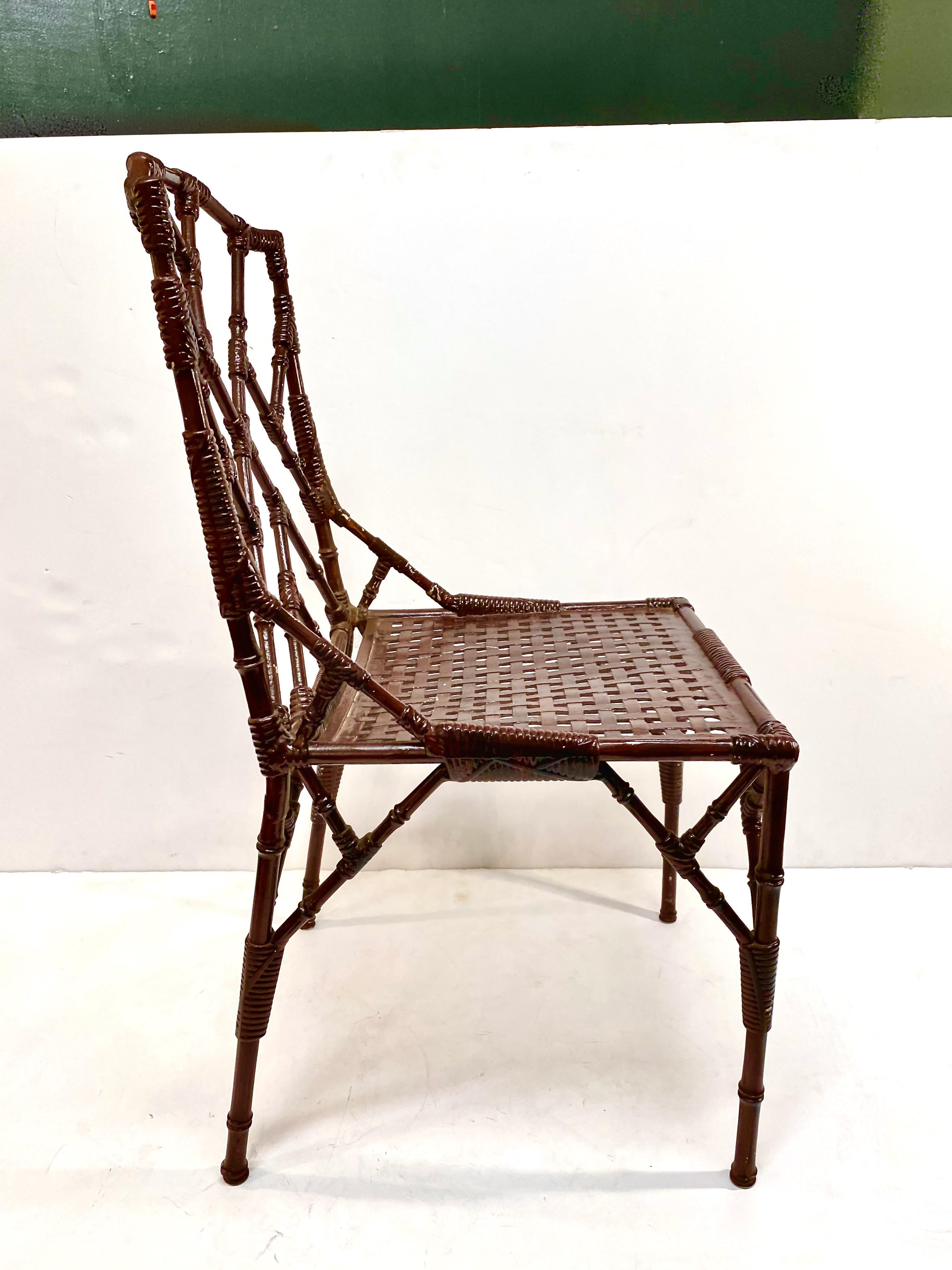 Aluminum Set of Four Faux Bamboo Chairs and Table, c. 1970-1980 For Sale