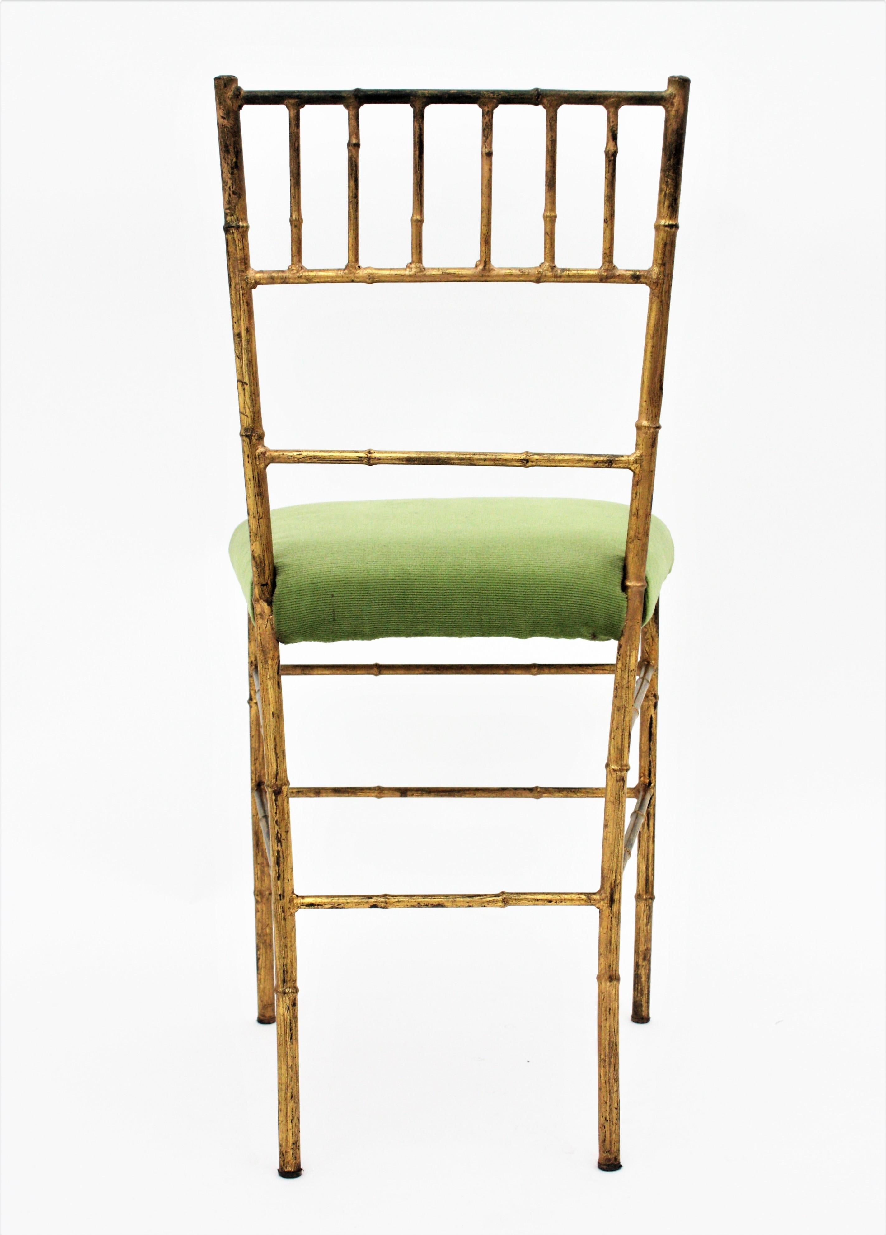 Set of Four Faux Bamboo Chairs in Gilt Iron For Sale 1