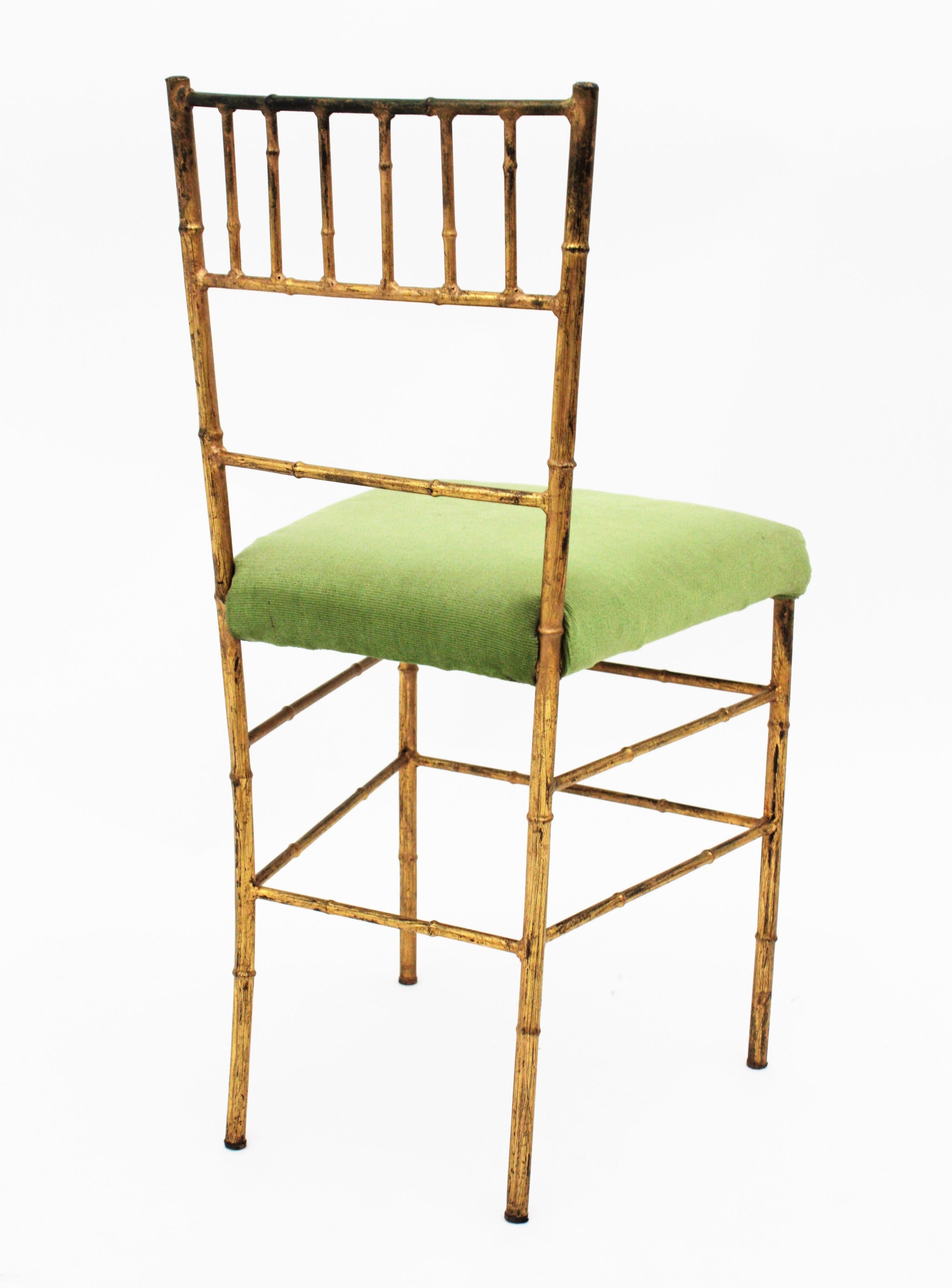 Set of Four Faux Bamboo Chairs in Gilt Iron For Sale 2