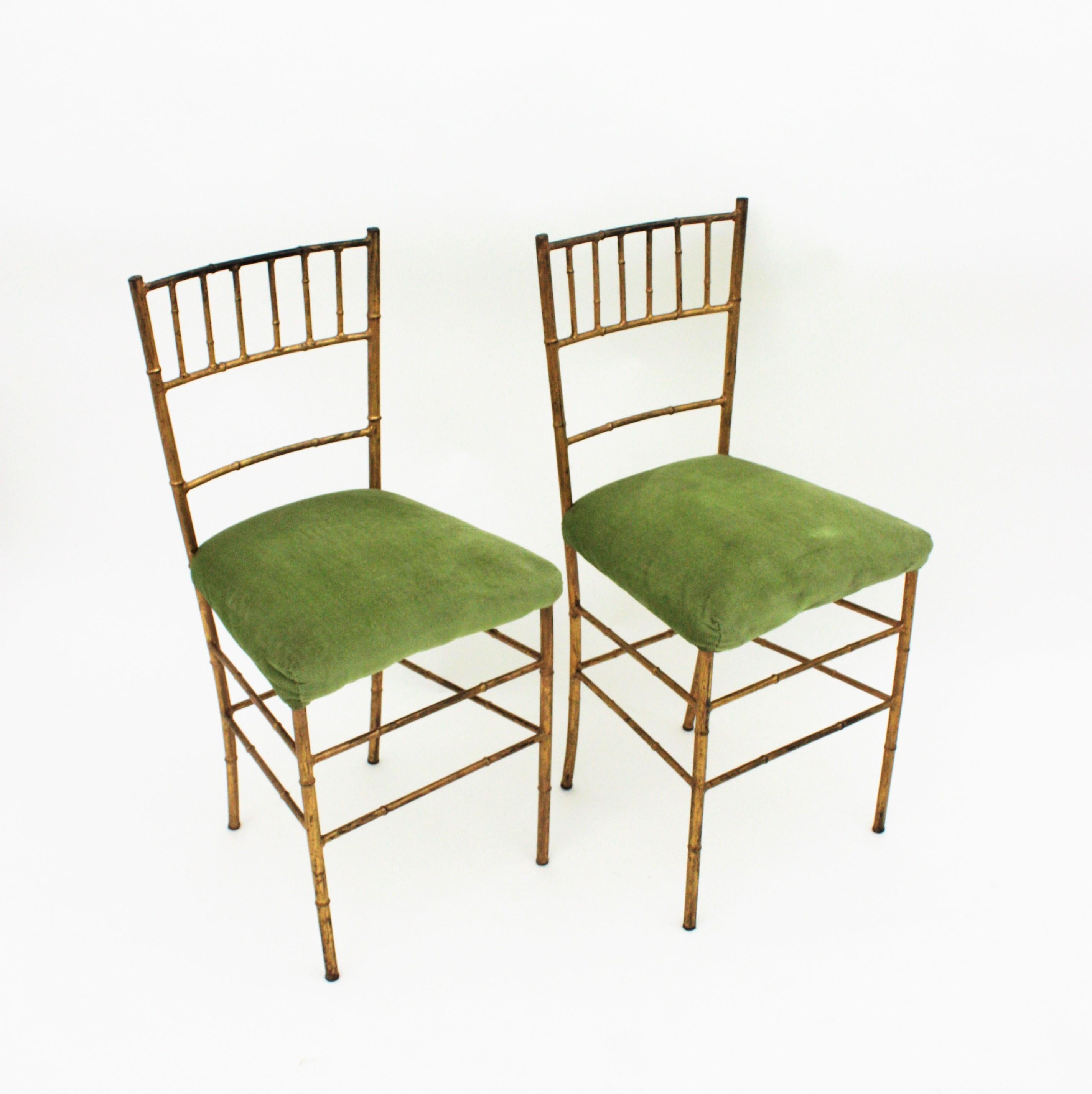 Set of Four Faux Bamboo Chairs in Gilt Iron For Sale 3