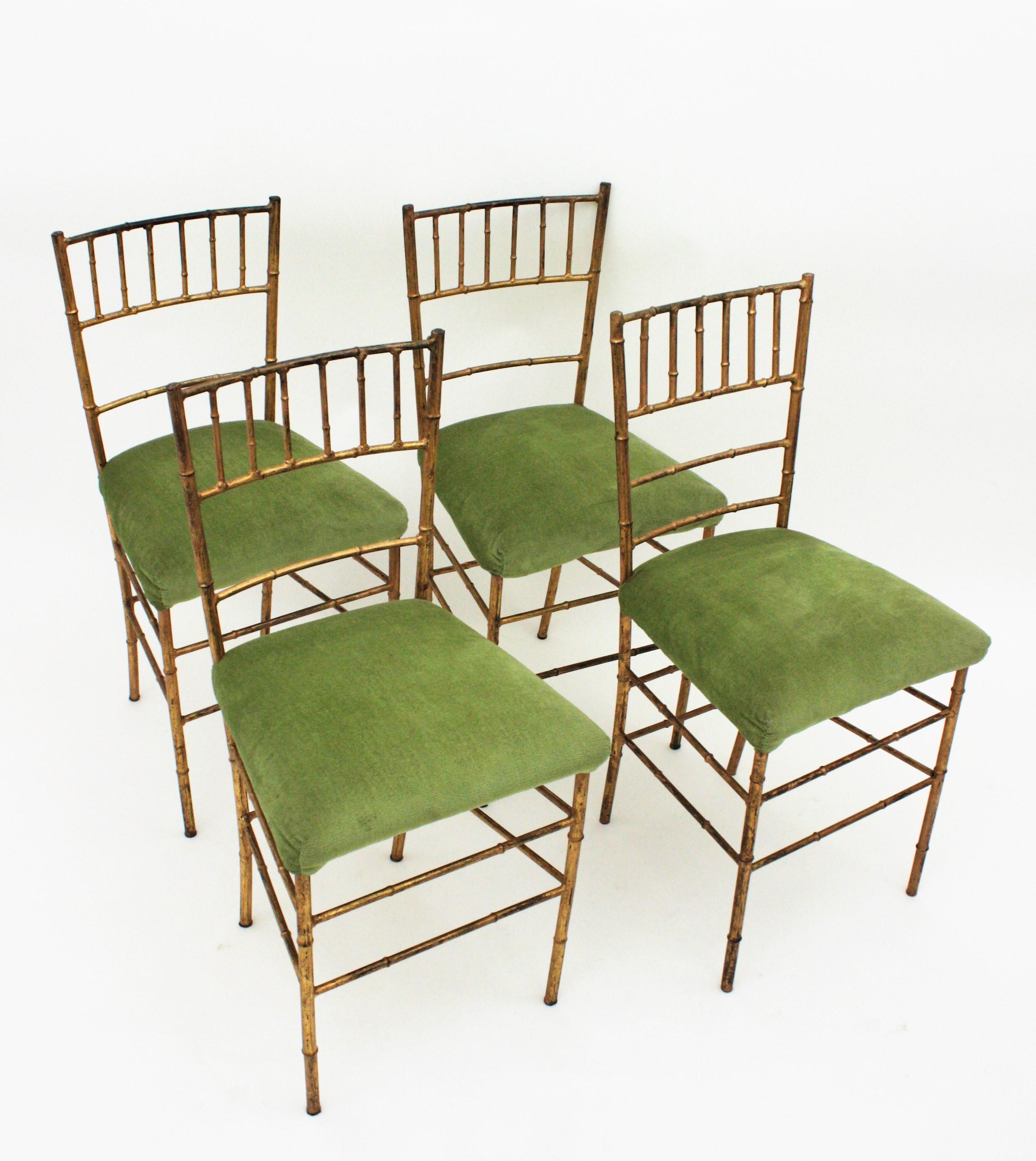 Set of Four Faux Bamboo Chairs in Gilt Iron For Sale 4