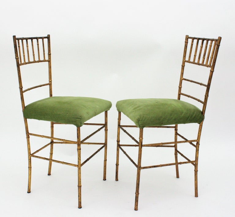 Set of Four Faux Bamboo Chairs in Gilt Iron For Sale at 1stDibs gold