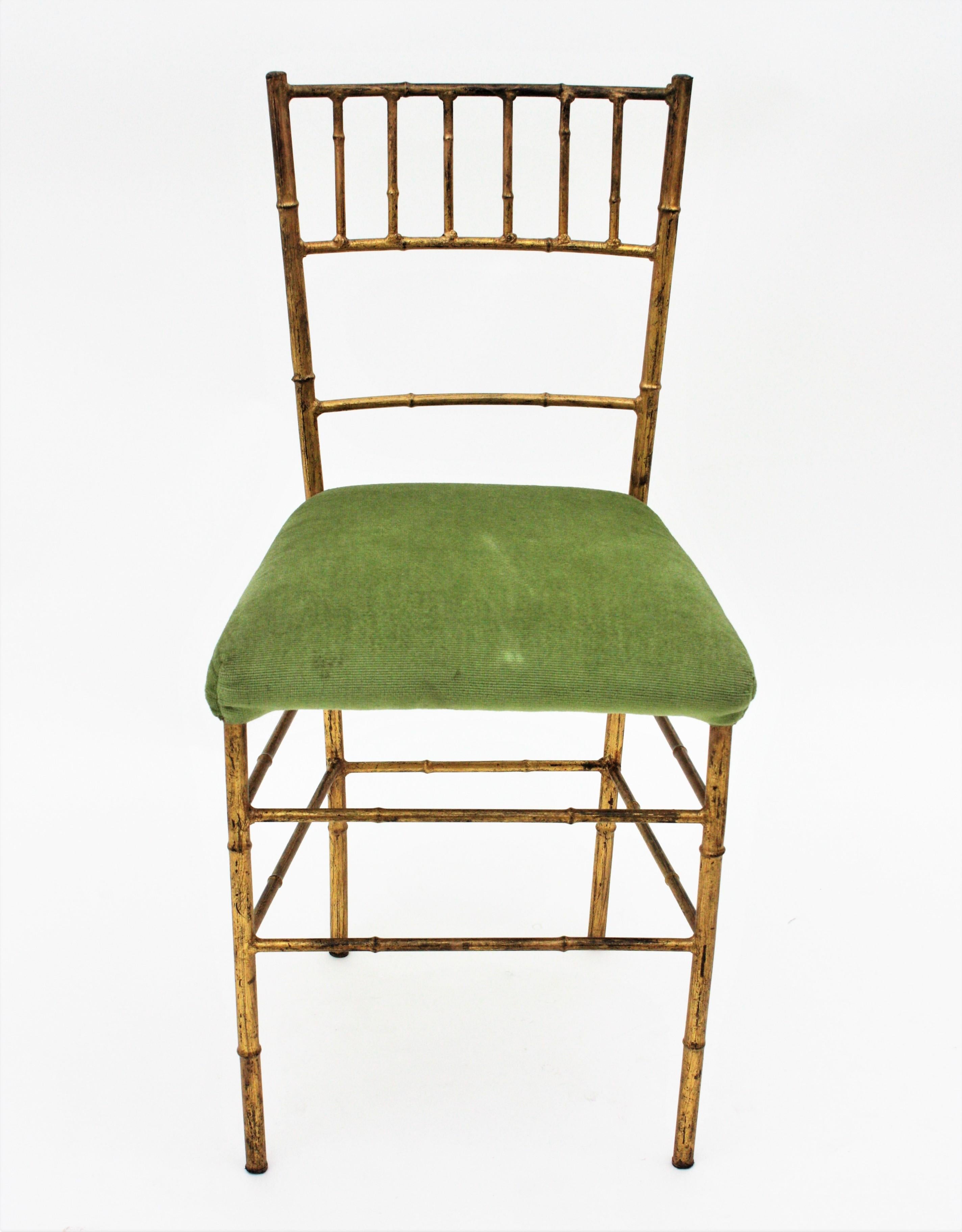20th Century Set of Four Faux Bamboo Chairs in Gilt Iron For Sale
