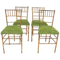 Set of Four Faux Bamboo Chairs in Gilt Iron