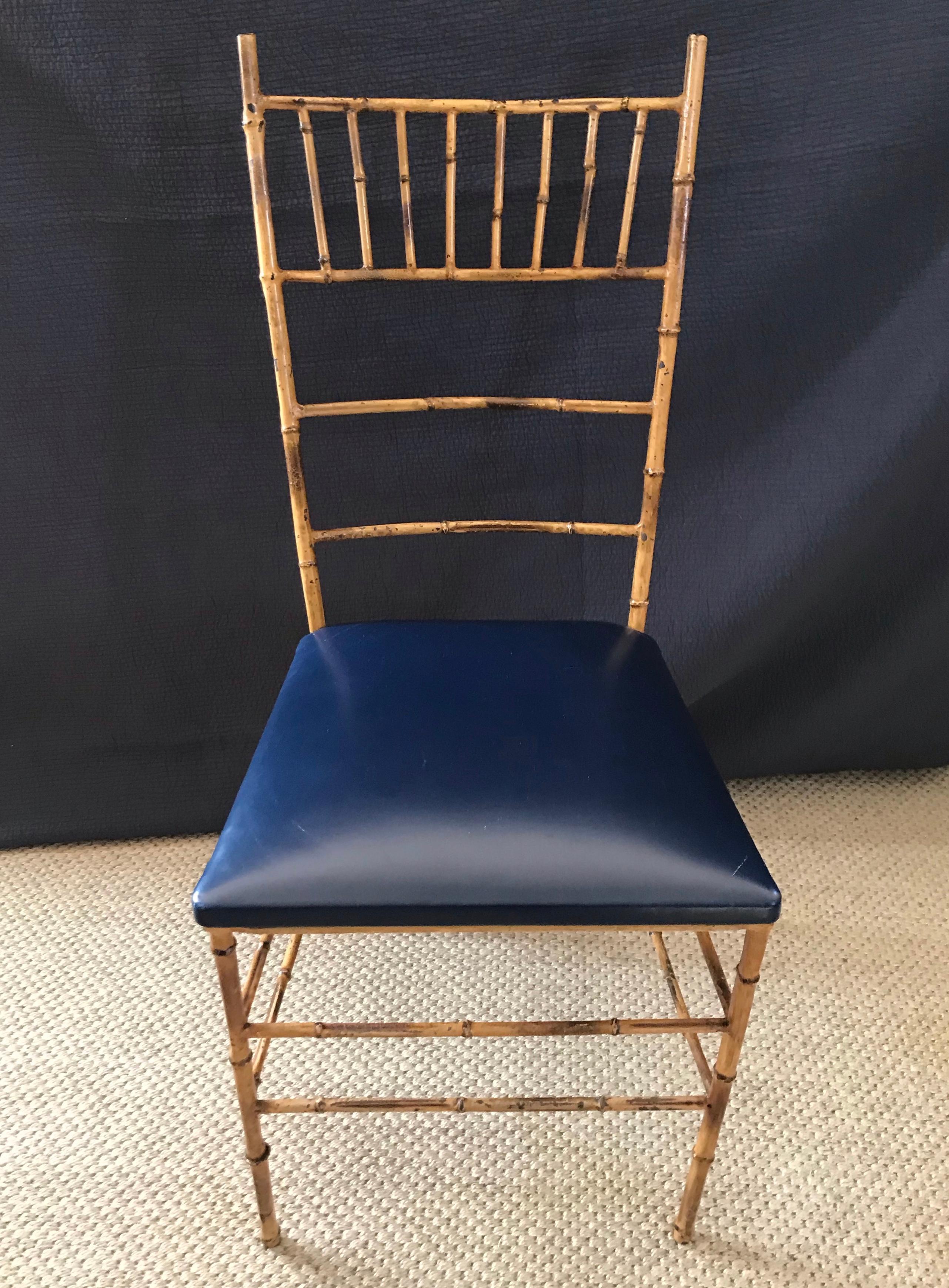 Painted Set of Four Faux Bamboo Iron Chairs