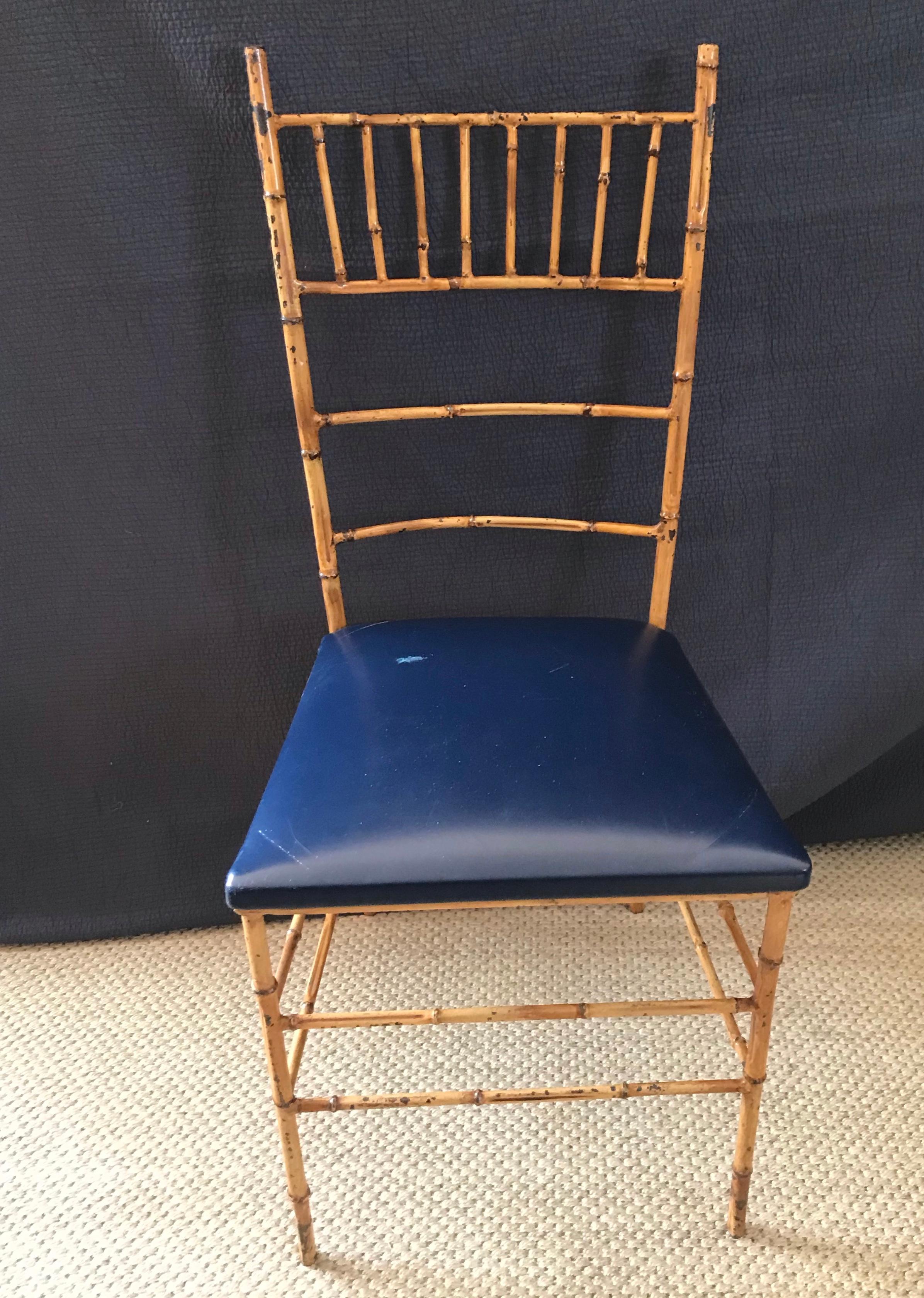 Mid-20th Century Set of Four Faux Bamboo Iron Chairs