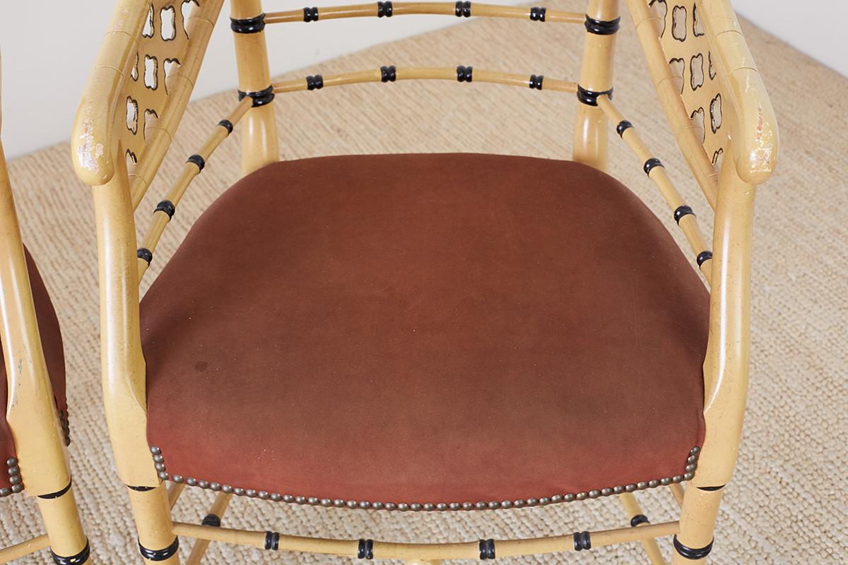 Set of Four Faux-Bamboo Lacquered Lounge Chairs 2