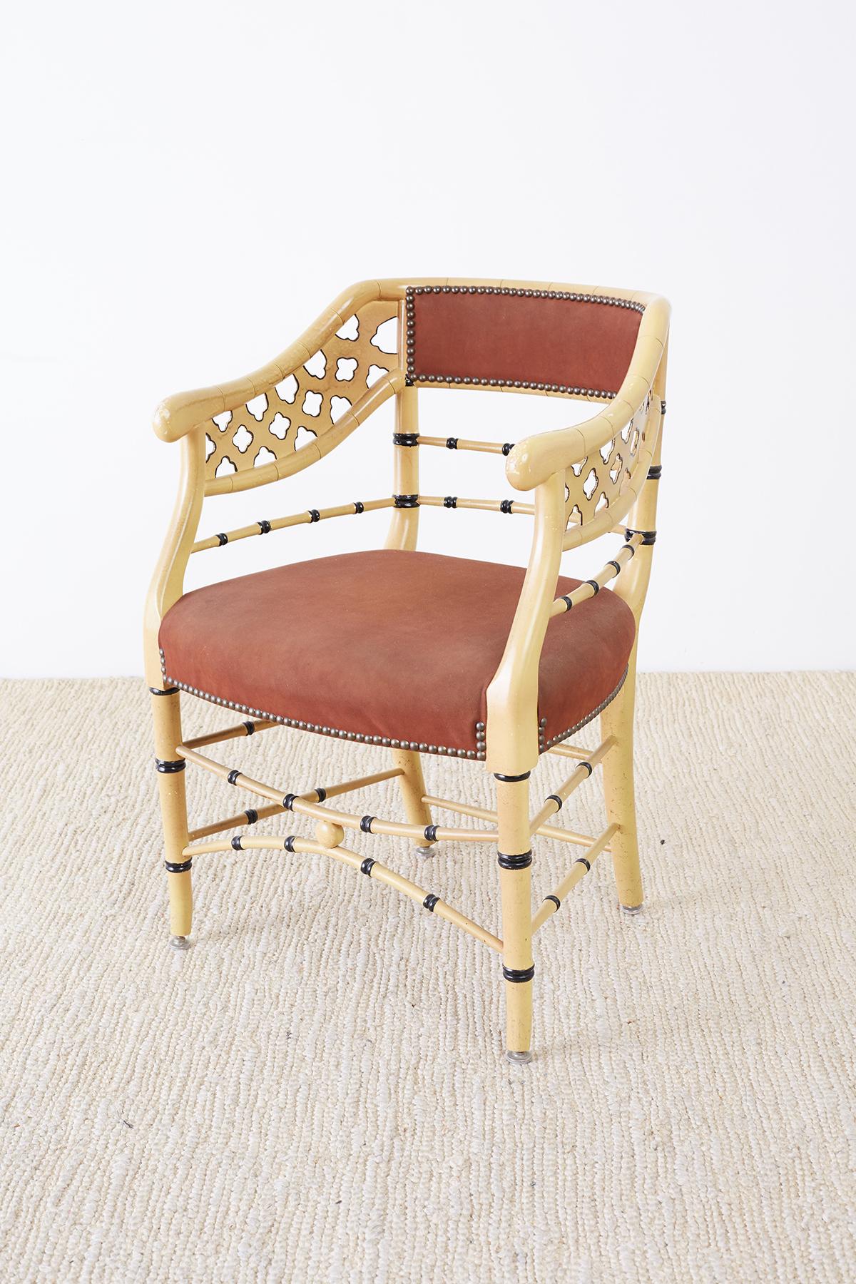 Set of Four Faux-Bamboo Lacquered Lounge Chairs 4