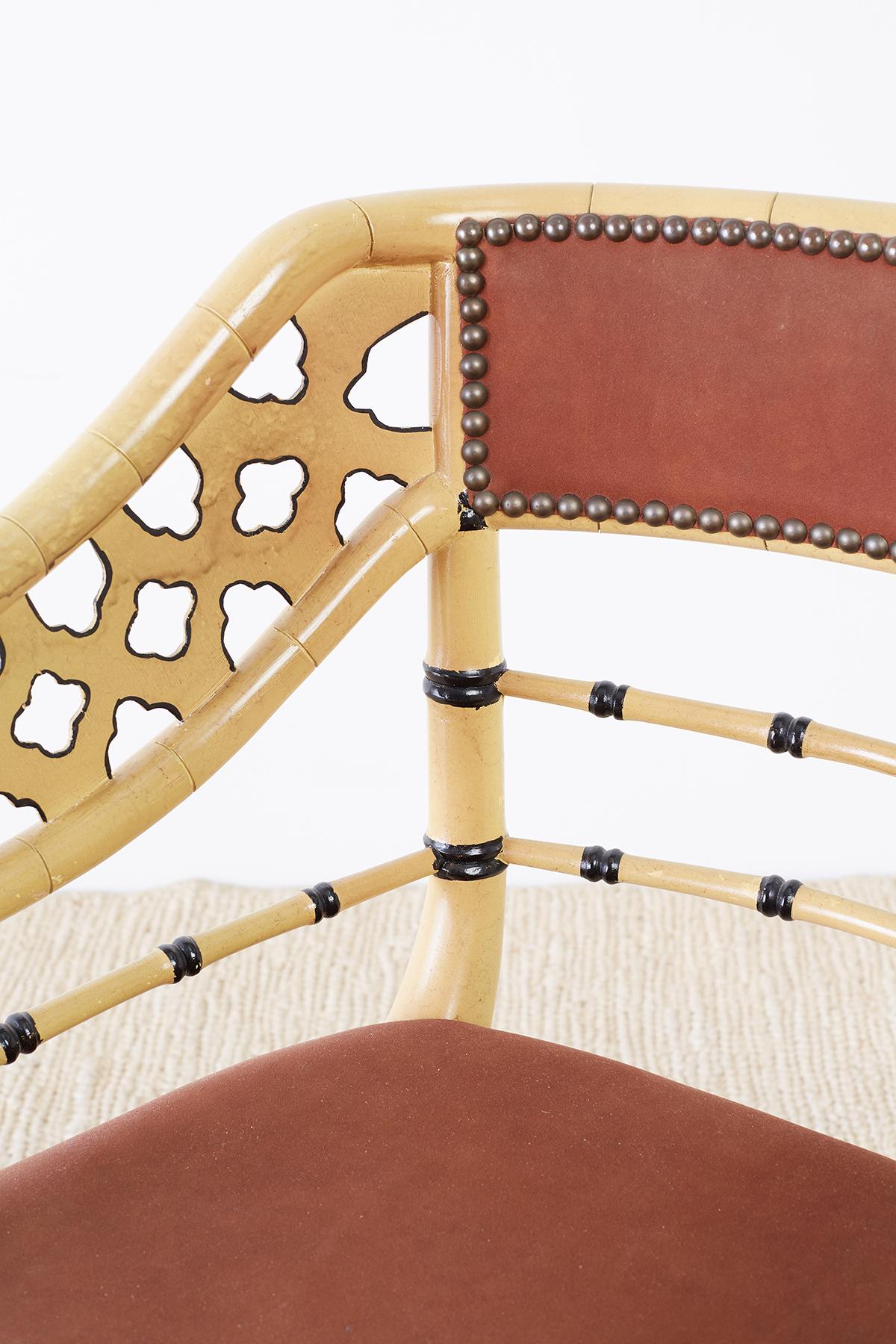 Set of Four Faux-Bamboo Lacquered Lounge Chairs 5