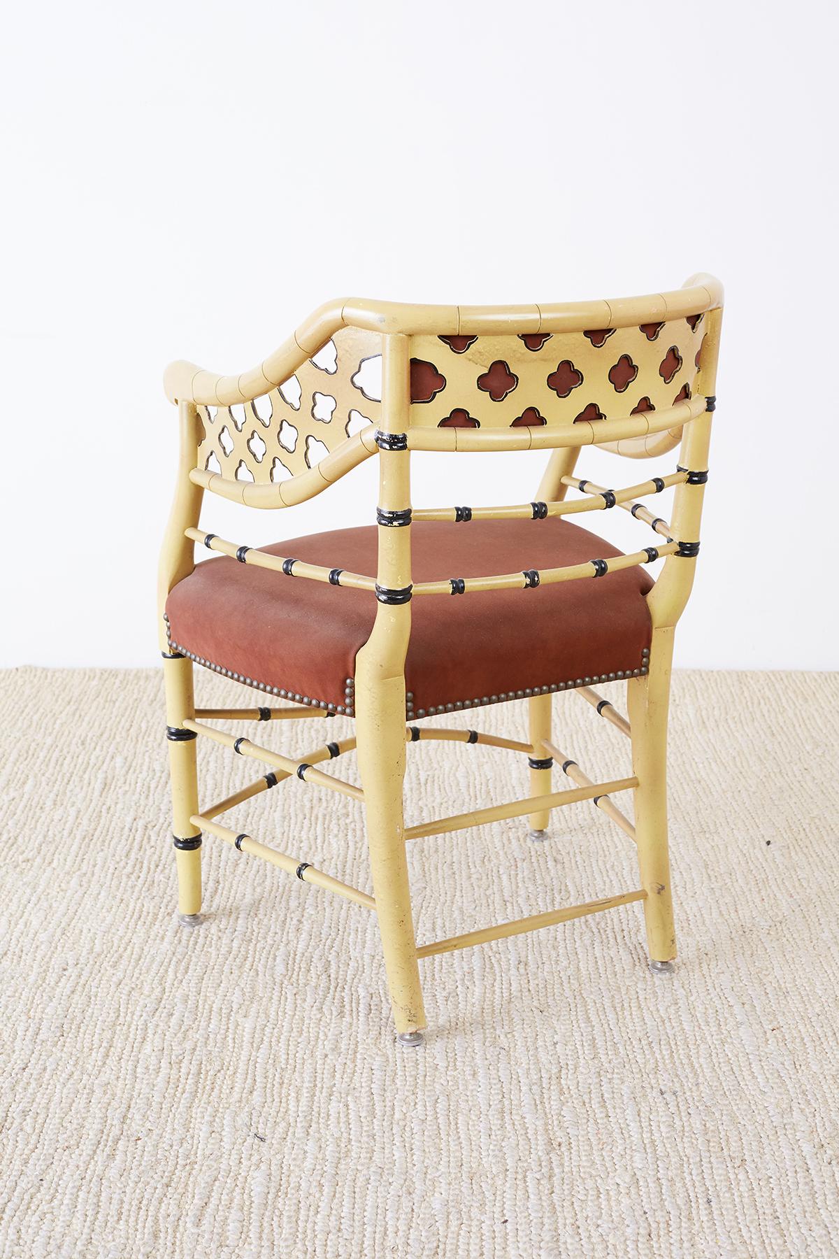 Set of Four Faux-Bamboo Lacquered Lounge Chairs 7