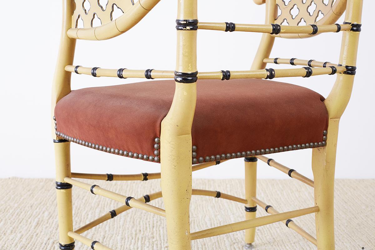 Set of Four Faux-Bamboo Lacquered Lounge Chairs 9