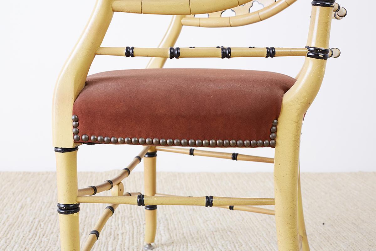 Set of Four Faux-Bamboo Lacquered Lounge Chairs 12