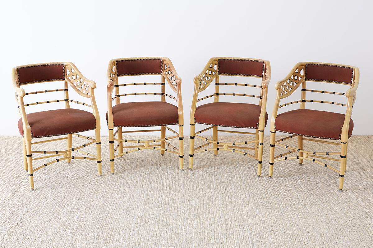 Regency Set of Four Faux-Bamboo Lacquered Lounge Chairs