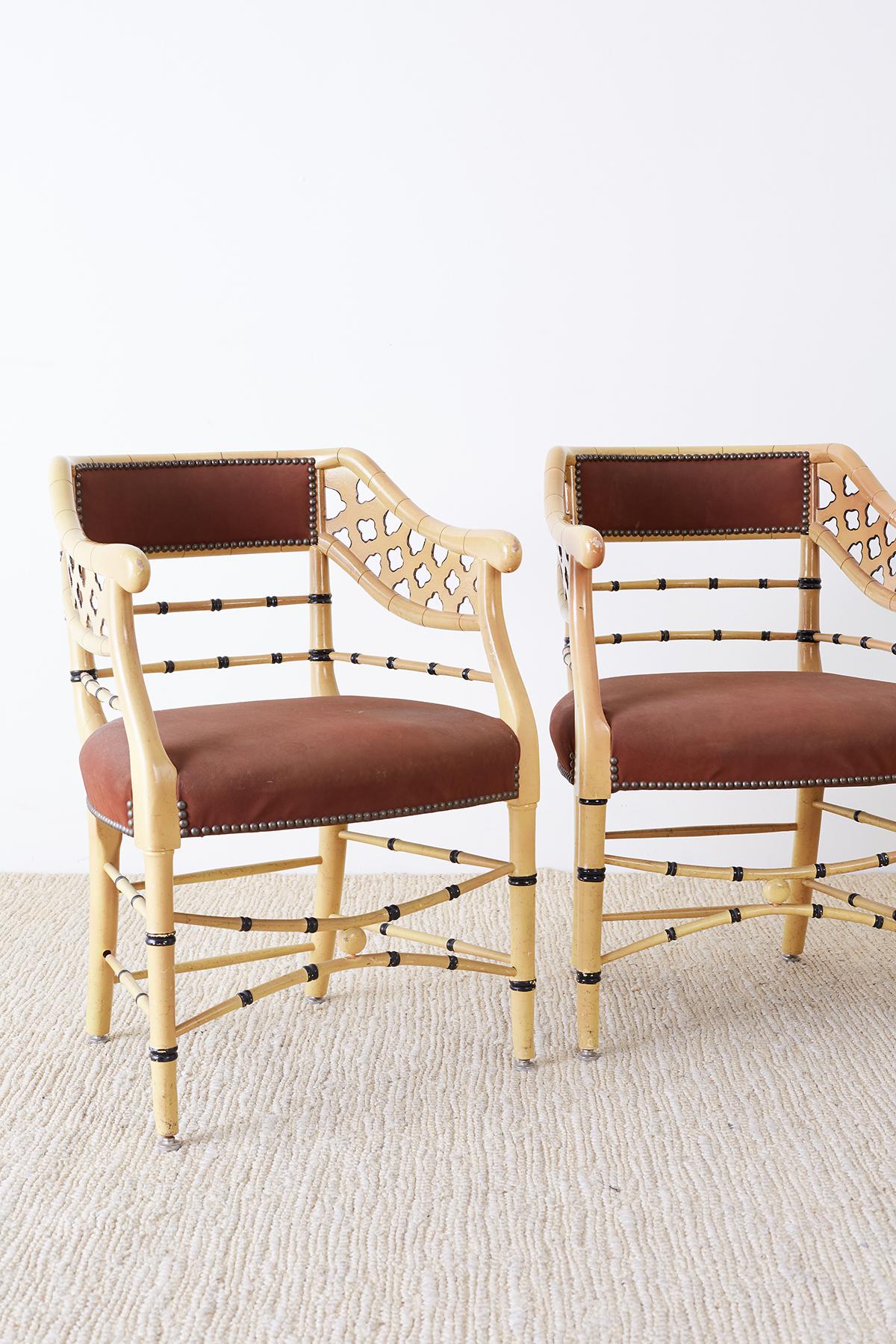 American Set of Four Faux-Bamboo Lacquered Lounge Chairs