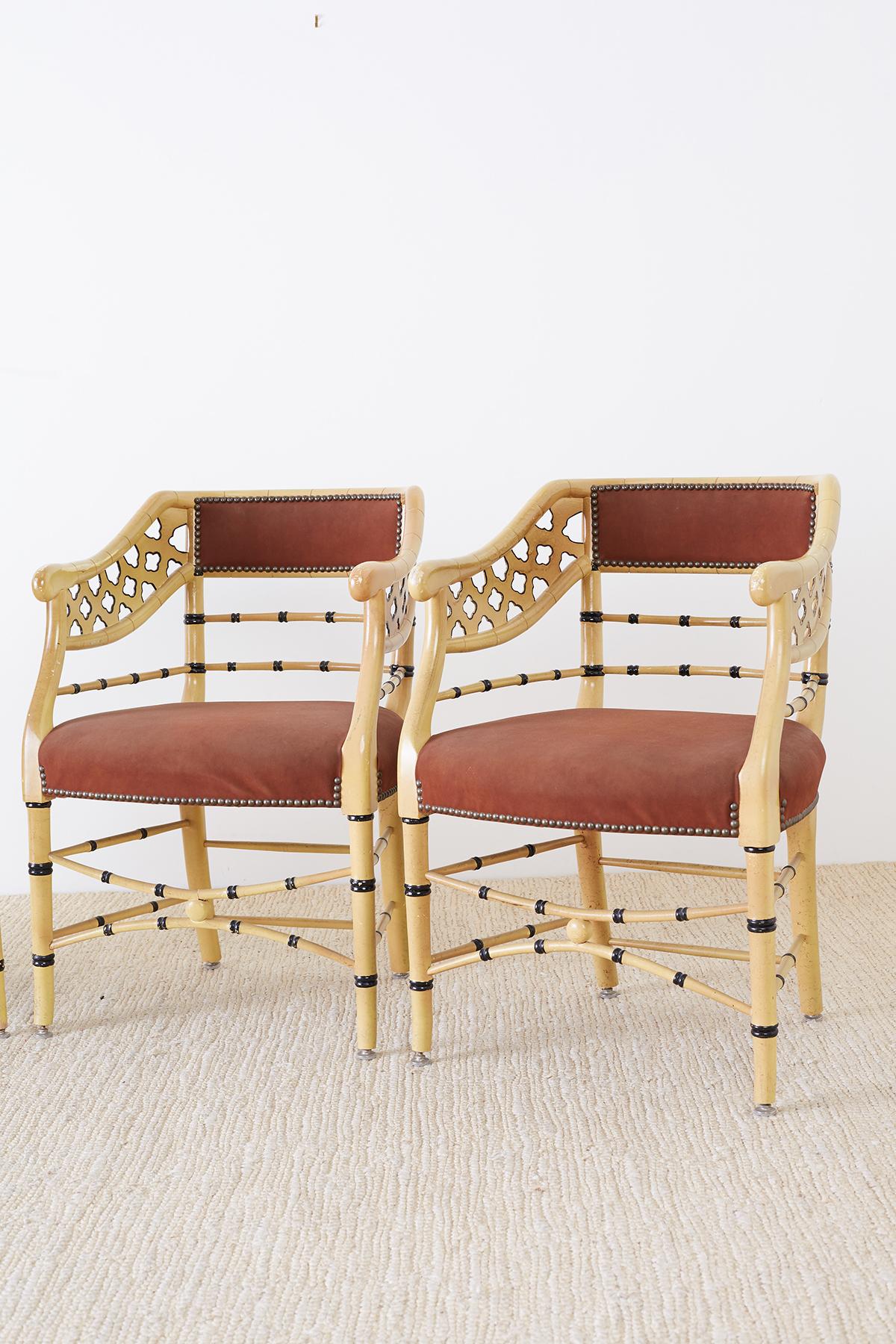 Hand-Crafted Set of Four Faux-Bamboo Lacquered Lounge Chairs