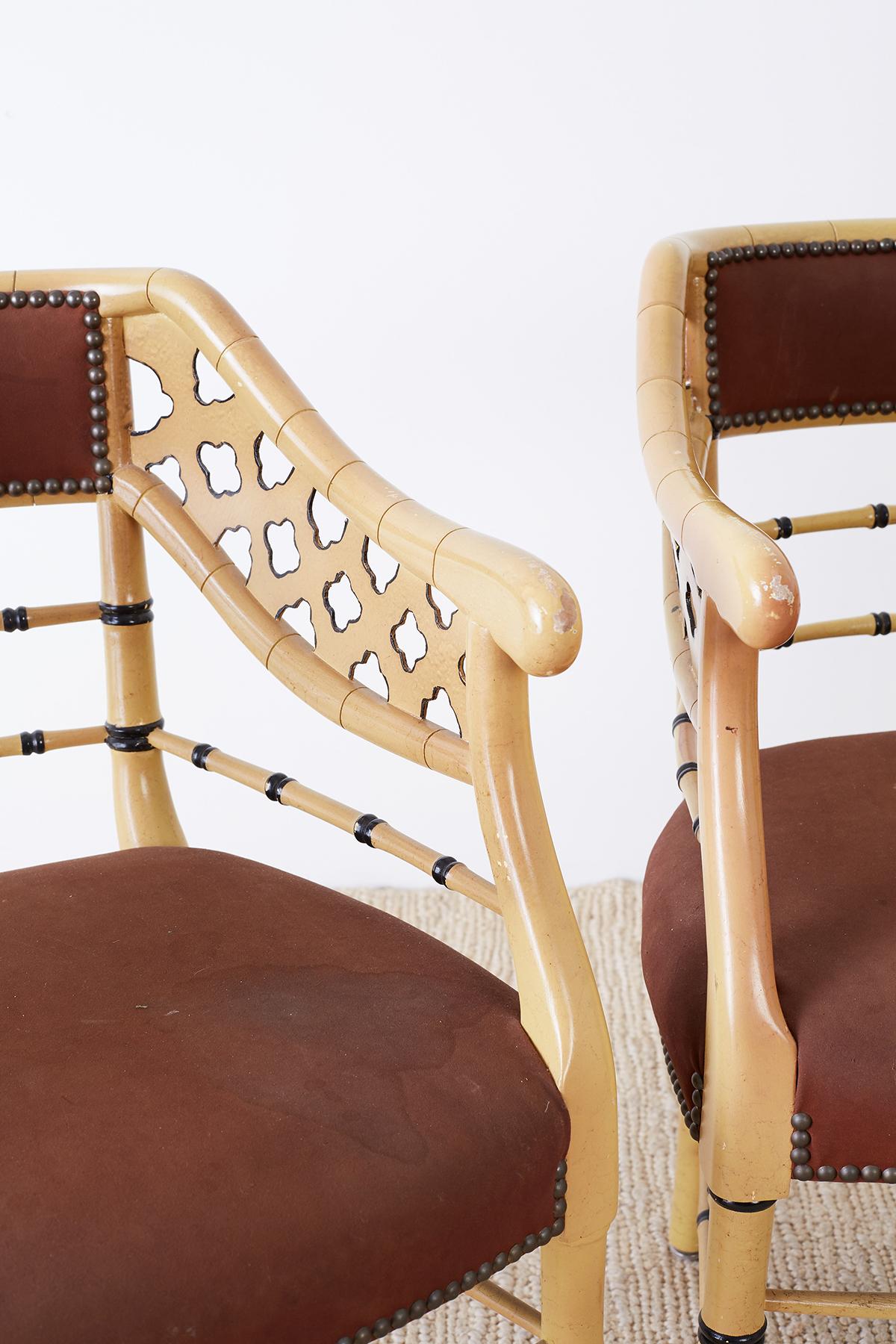 Set of Four Faux-Bamboo Lacquered Lounge Chairs In Distressed Condition In Rio Vista, CA
