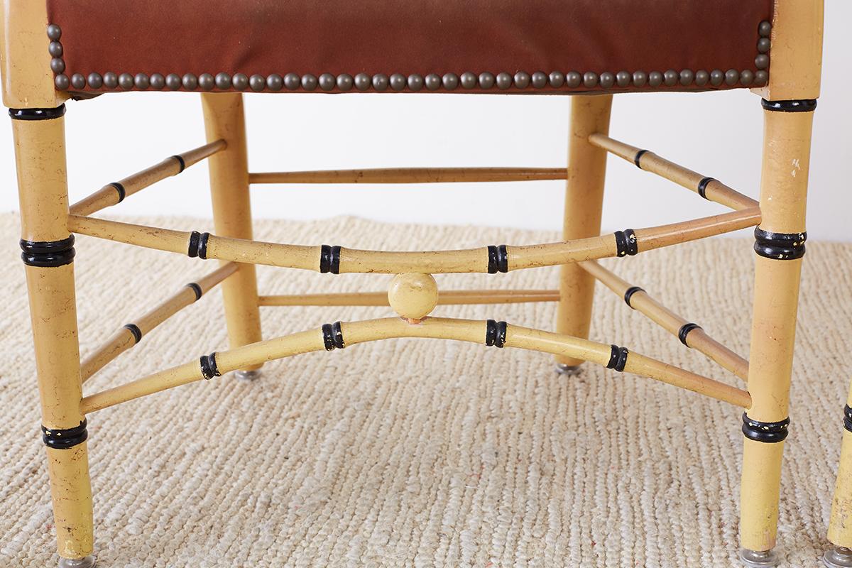 Brass Set of Four Faux-Bamboo Lacquered Lounge Chairs