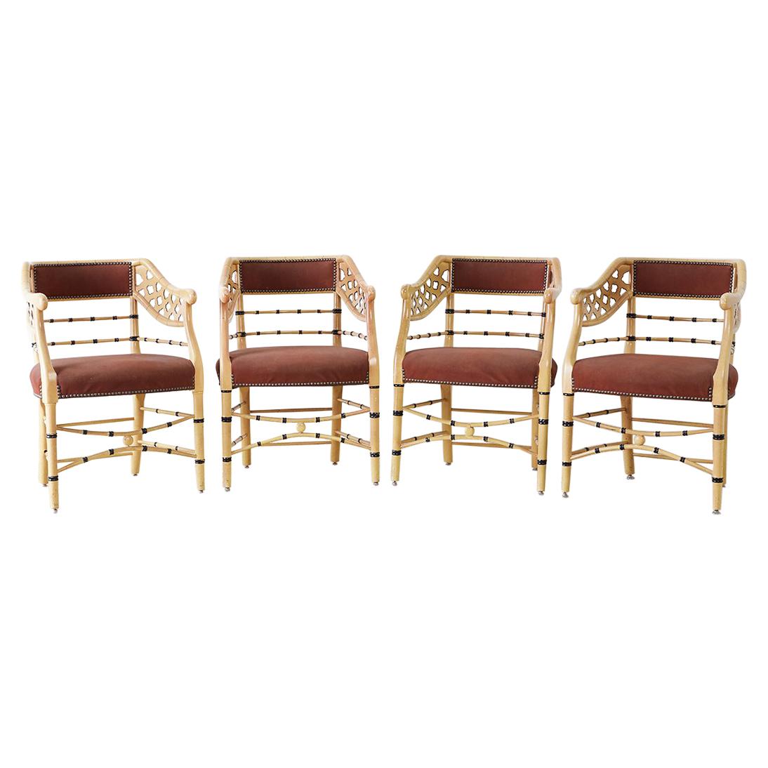 Set of Four Faux-Bamboo Lacquered Lounge Chairs