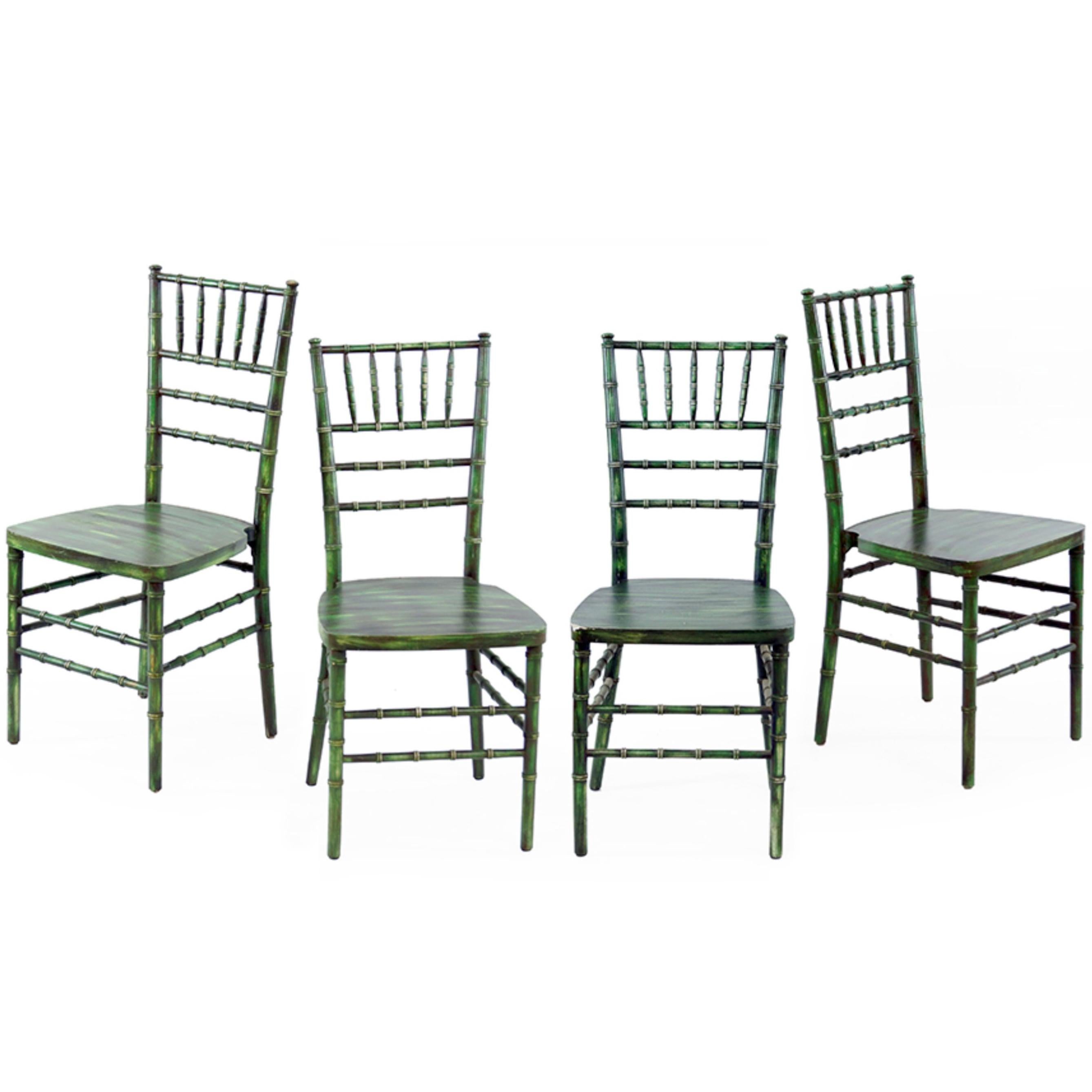Set of Four Faux Bamboo Opera Chairs with Faux Finish