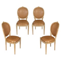 Set of Four Faux Bois Dining Chairs in Laminated Vintage Fabric