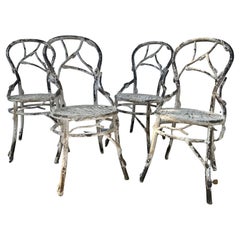 Set of Four Faux Bois Metal Chairs