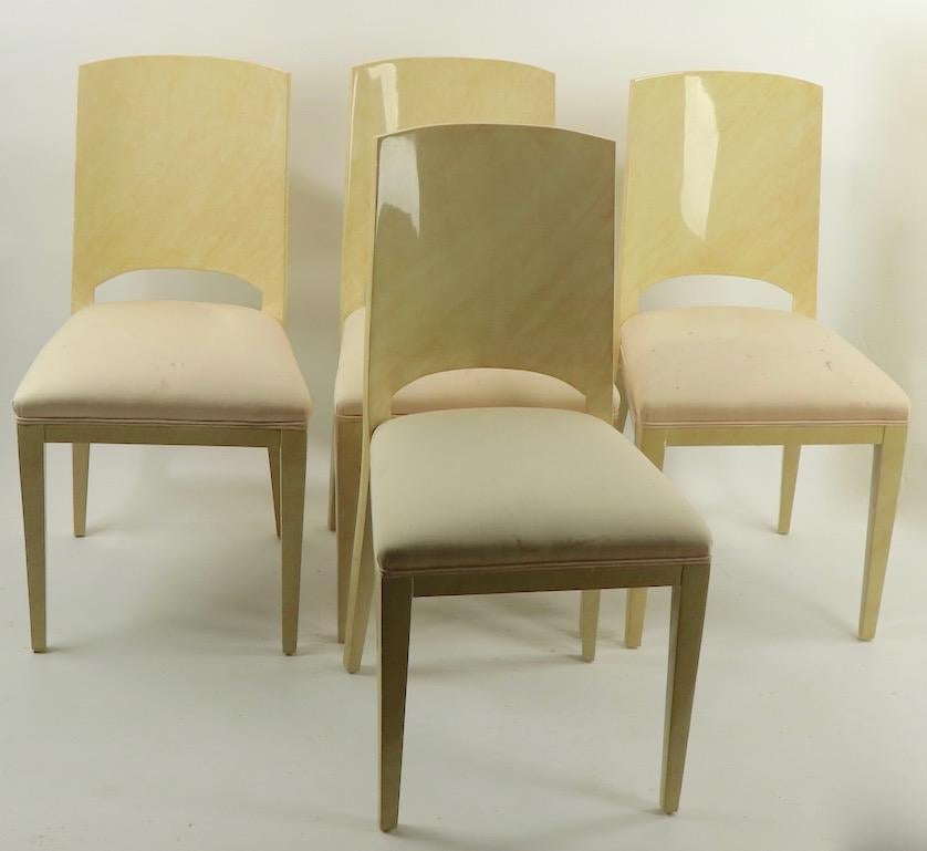Set of Four Faux Skin Lacquered Paper Dining Chairs after Springer For Sale 4
