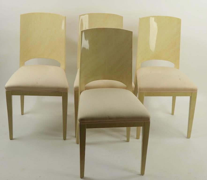 Set of Four Faux Skin Lacquered Paper Dining Chairs after Springer For Sale 5