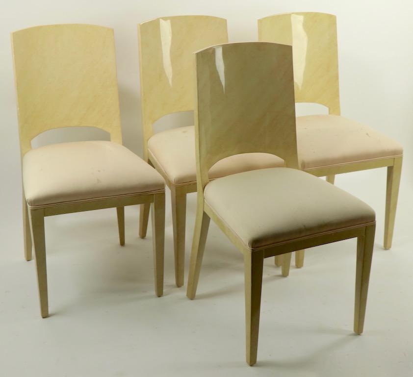 Set of Four Faux Skin Lacquered Paper Dining Chairs after Springer For Sale 6